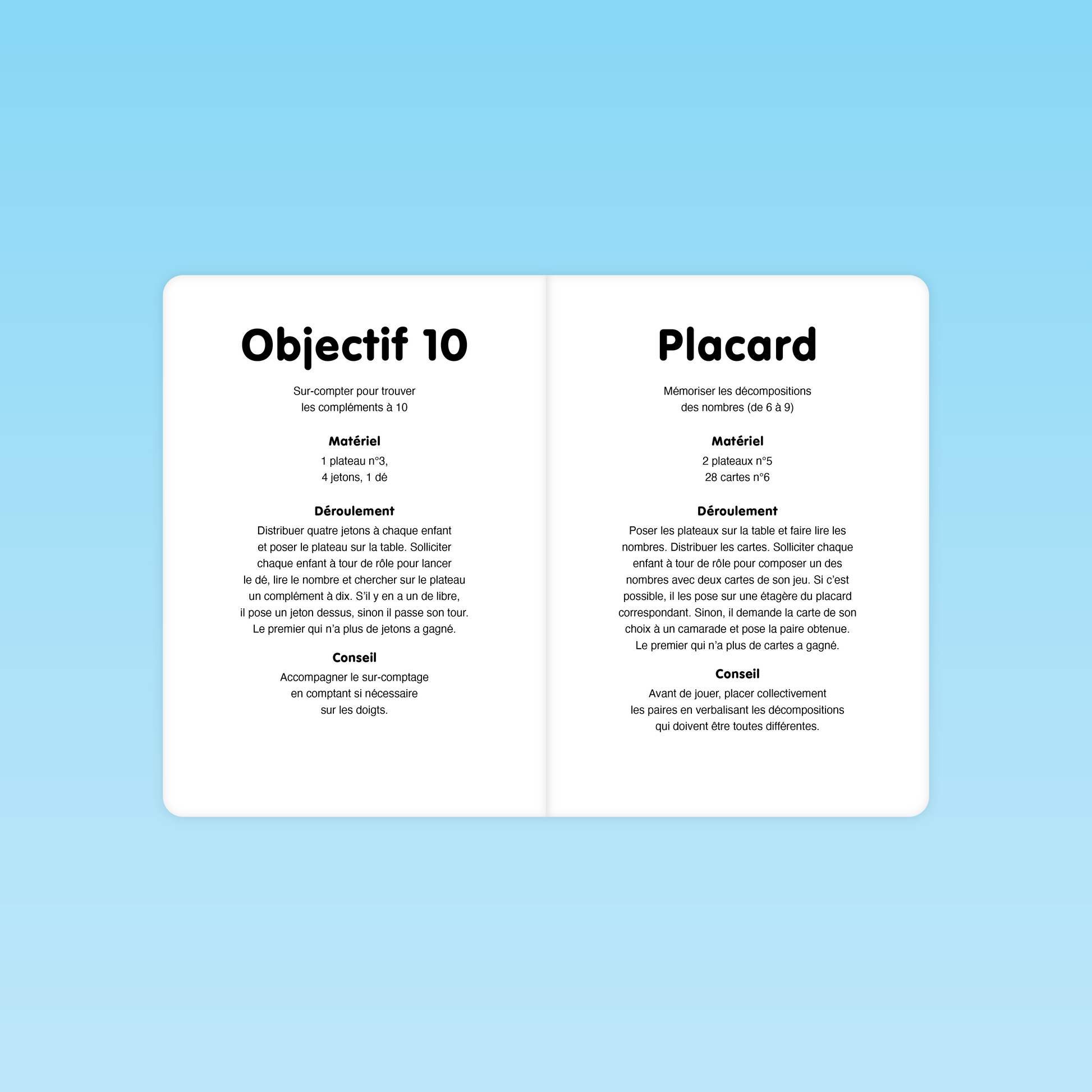 fiche activité Objectif 10 et jeu du Placard pour la numération GS