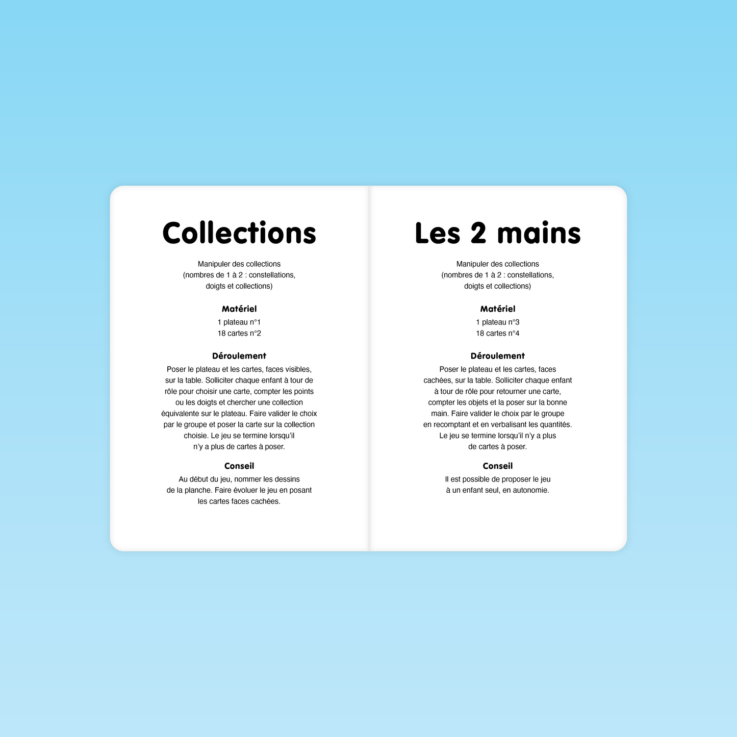 descriptif des activités Collections et Les 2 mains pour manipuler les nombres en PS