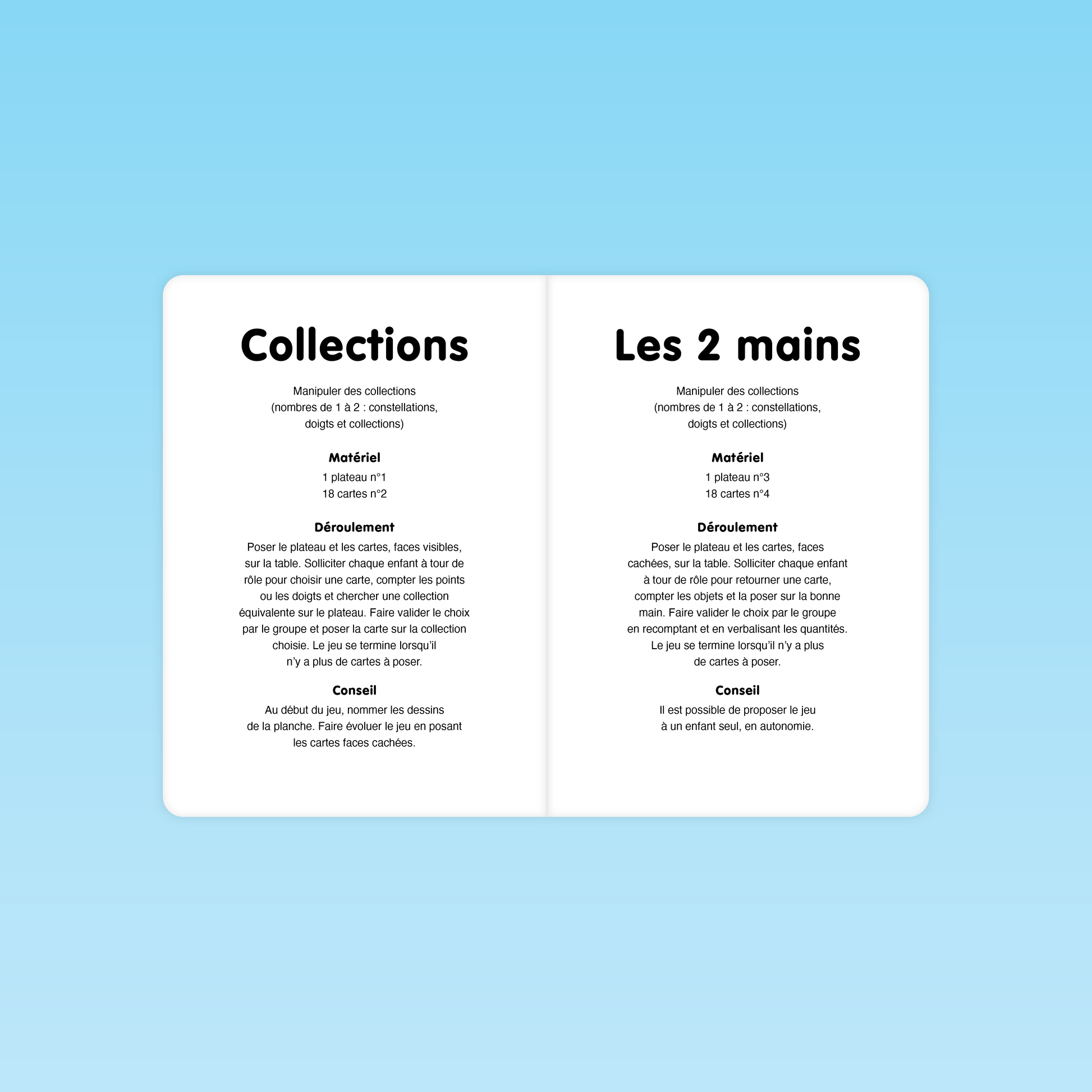 descriptif des activités Collections et Les 2 mains pour manipuler les nombres en PS