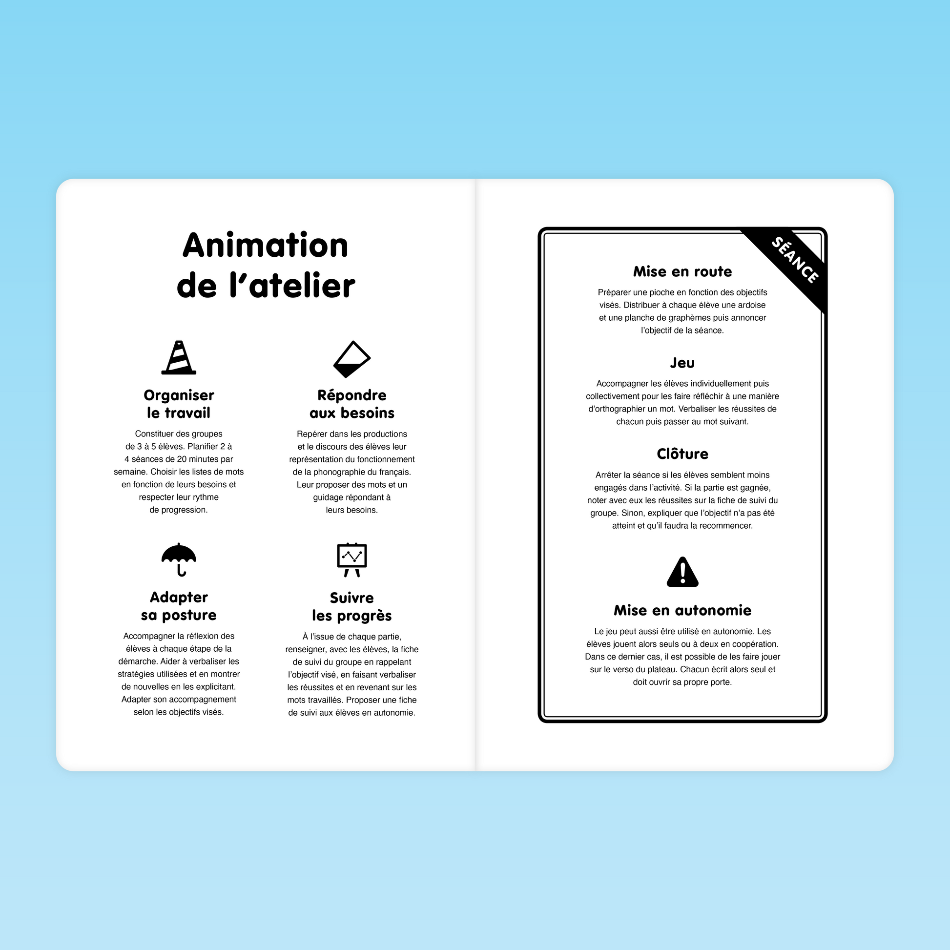explication de l’animation de l’atelier Ortho‑Logic avec déroulement d’une séance