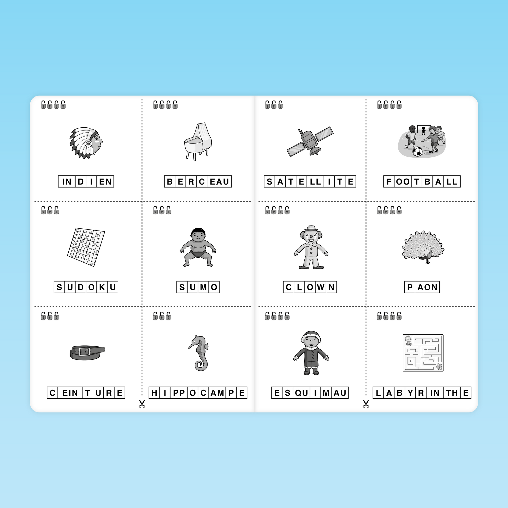 cartes illustrées avec mots complexes du niveau rouge de l’Atelier Ortho‑Logic CP-CE