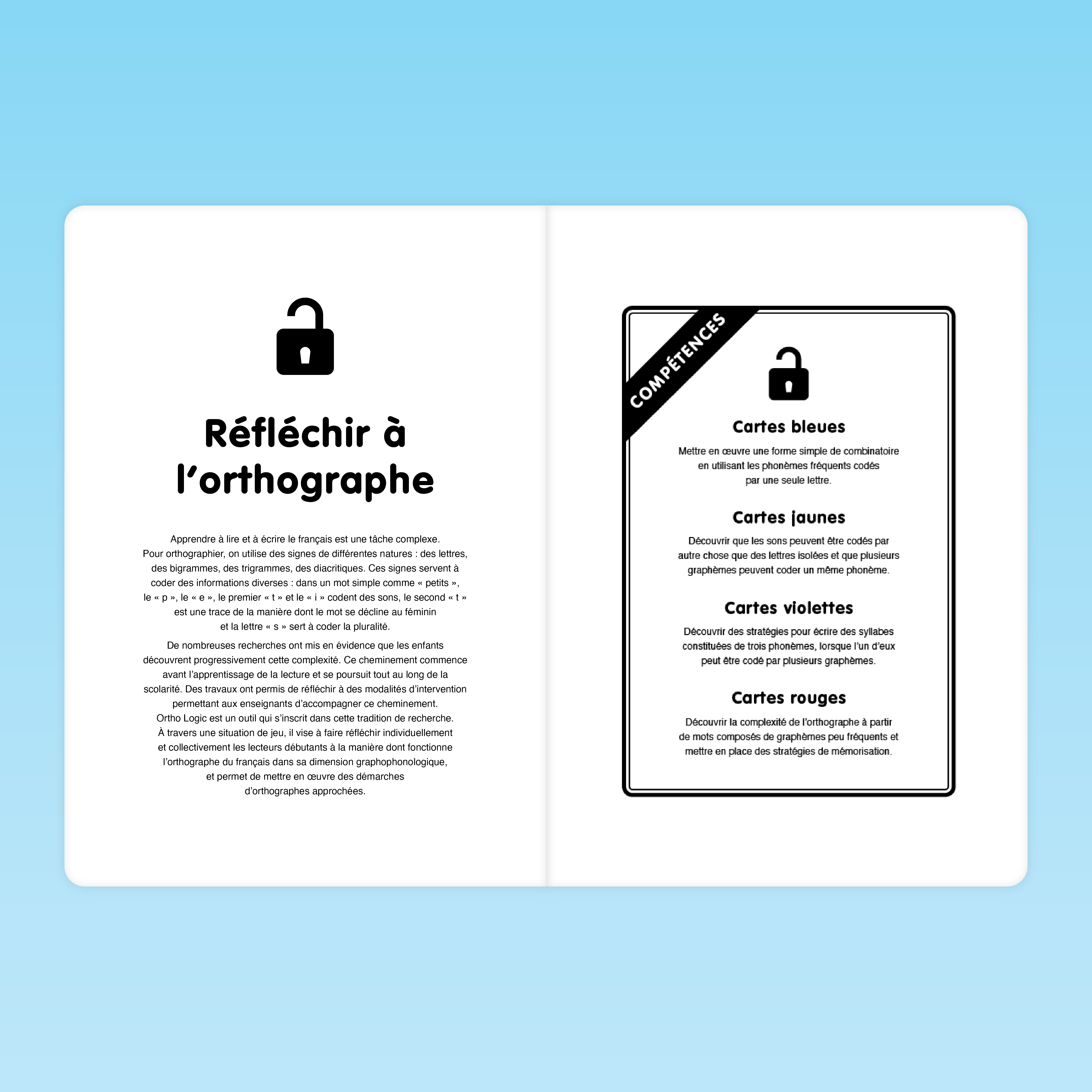 double page du guide présentant la démarche pour réfléchir à l’orthographe