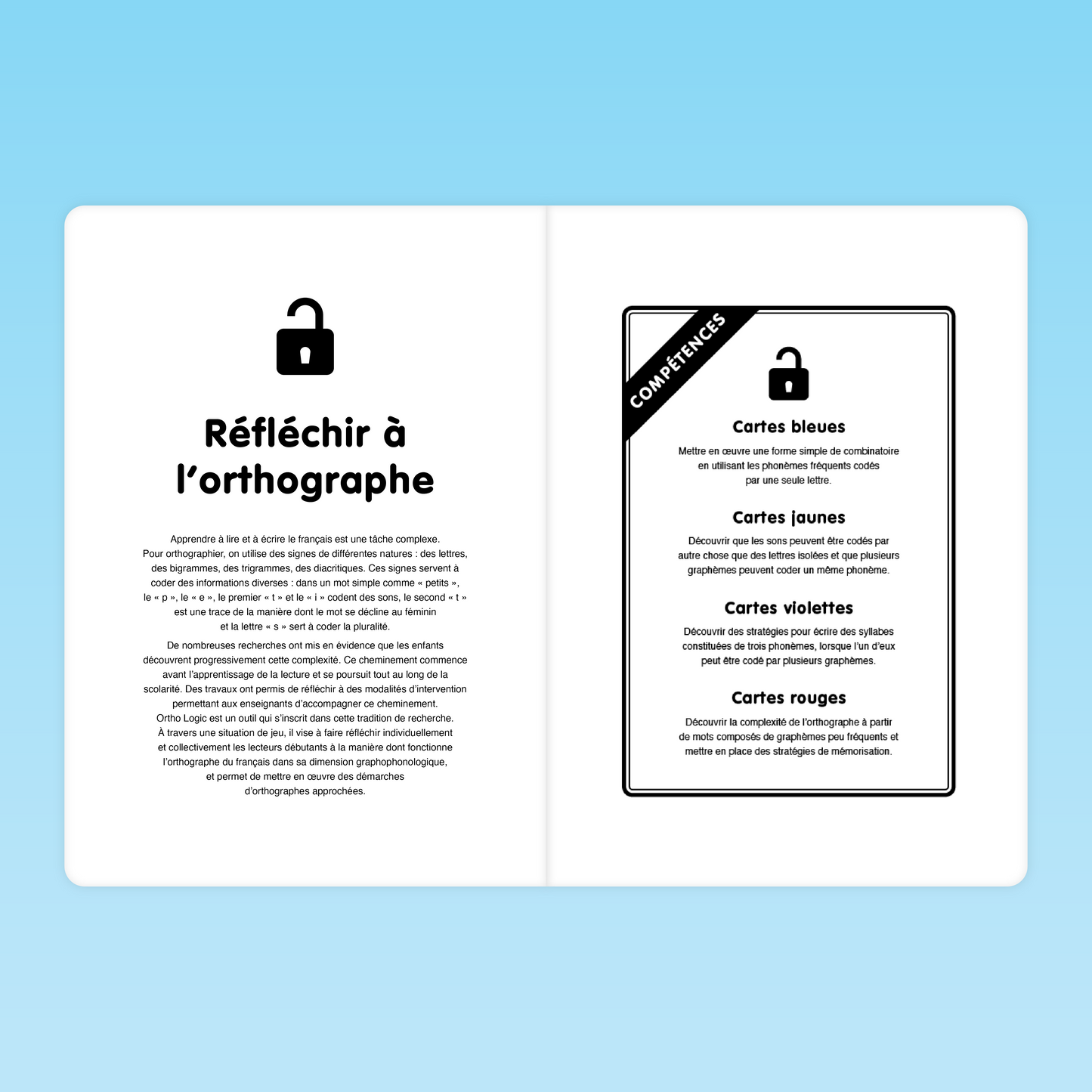 double page du guide présentant la démarche pour réfléchir à l’orthographe