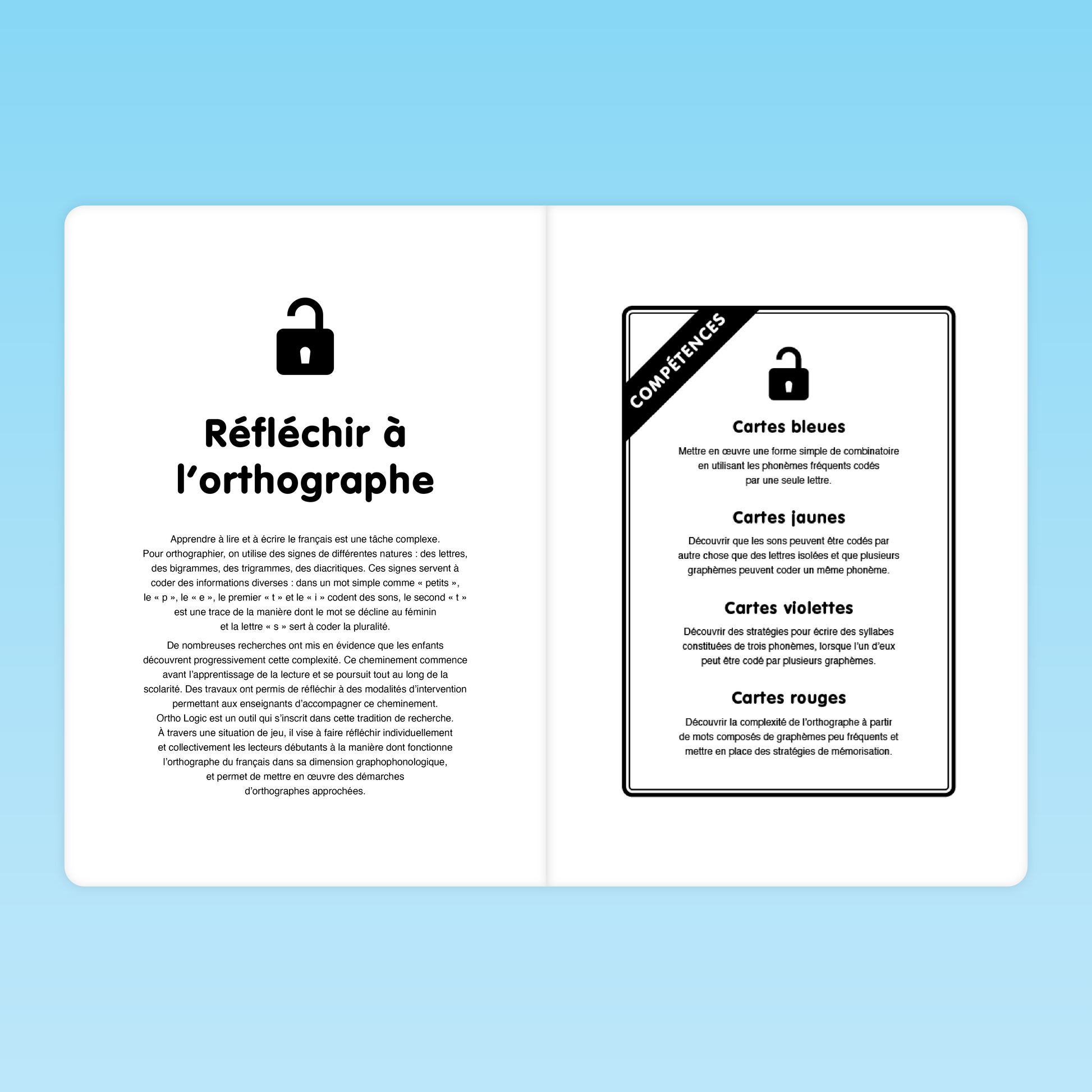 double page du guide présentant la démarche pour réfléchir à l’orthographe