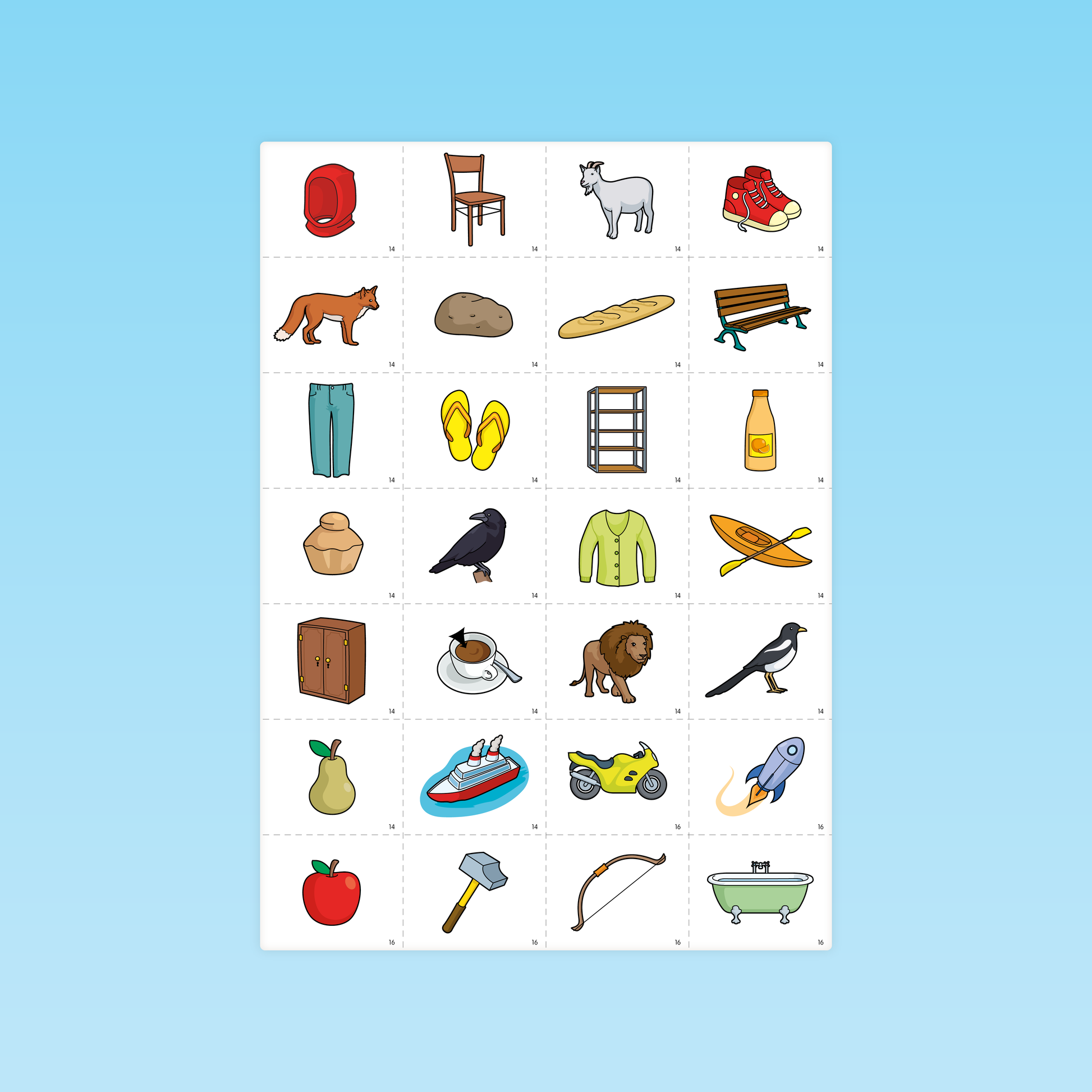 planche de cartes d’animaux classés par famille pour activité vocabulaire GS