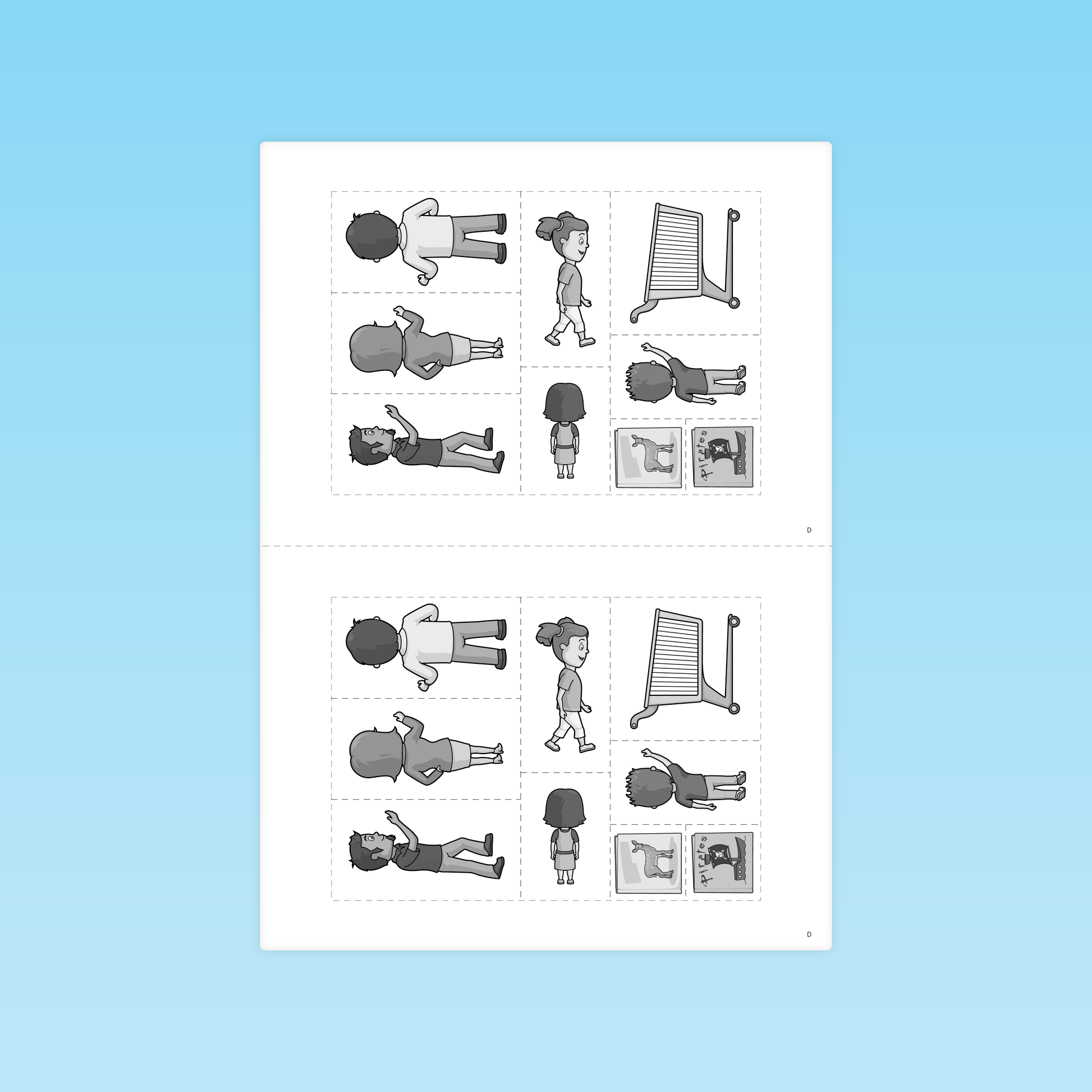 Cartes CP pour comprendre les positions des personnages en noir et blanc