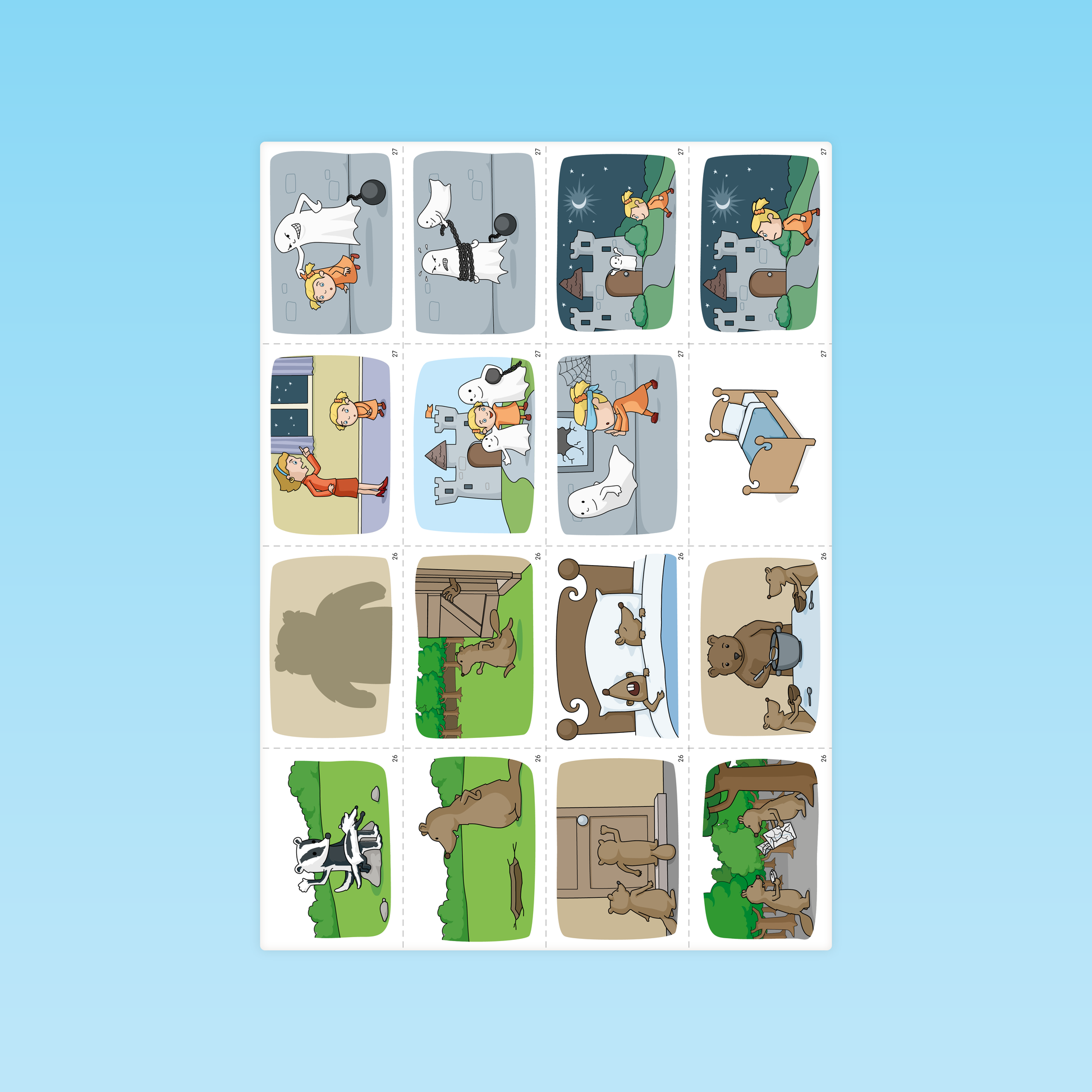 Cartes pour raconter des histoires avec fantômes et ours, support de compréhension M3