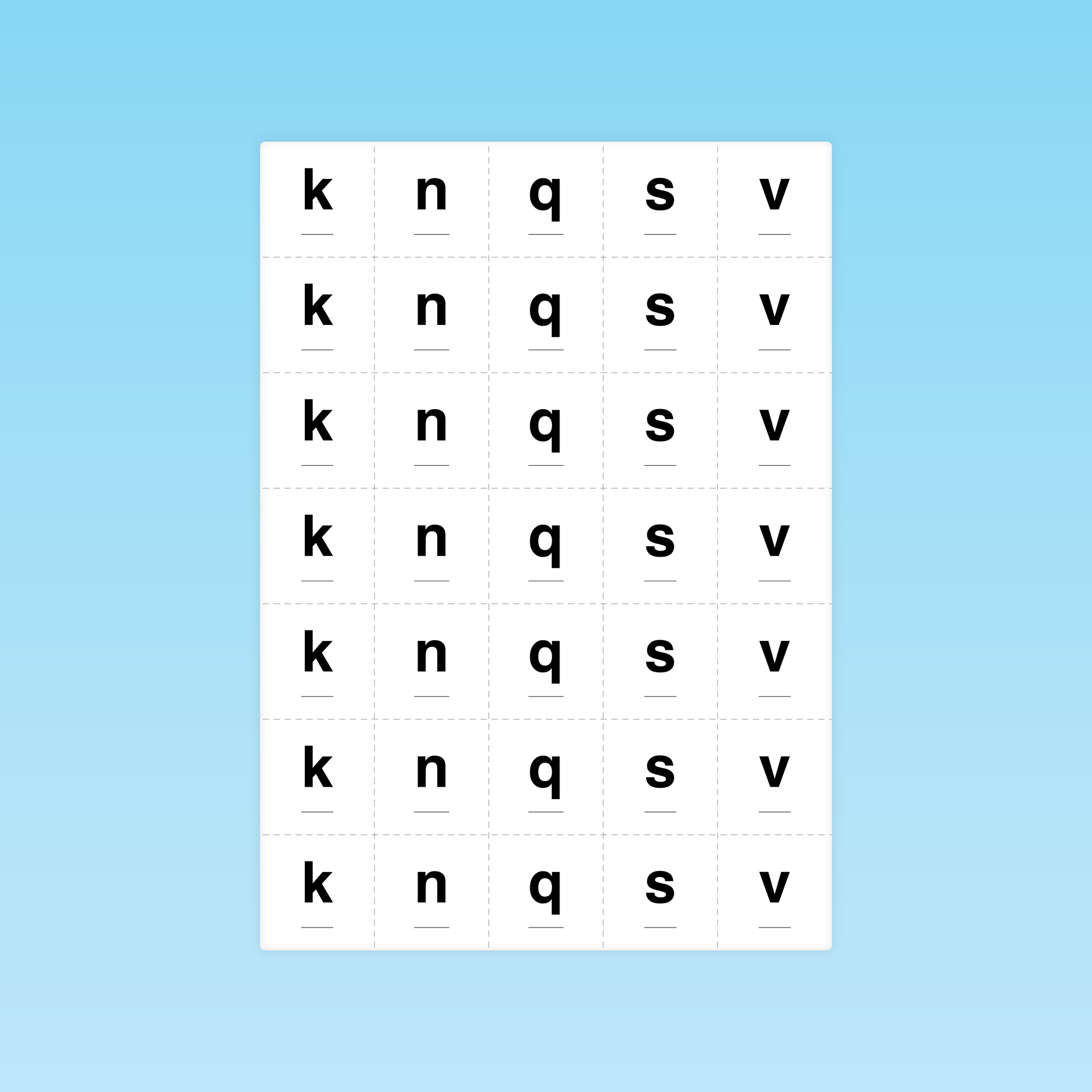 carte graphème consonnes k n q s v en grille du guide code alphabétique pour grande section