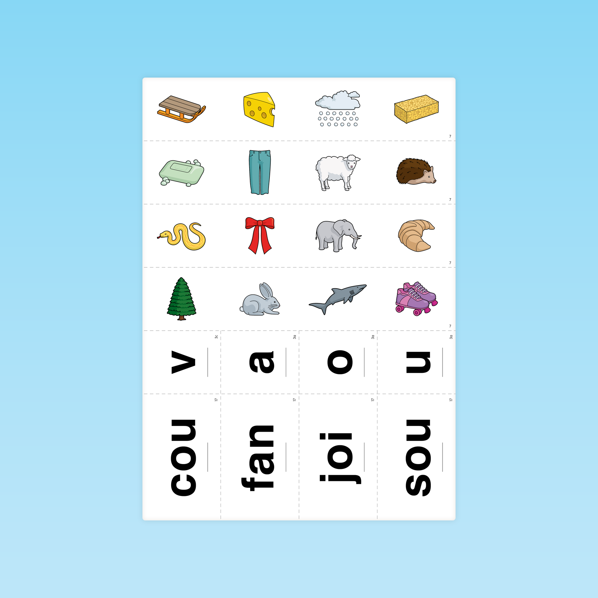 Cartes illustrées et lettres pour associer sons et images dans des activités de conscience phonologique CP