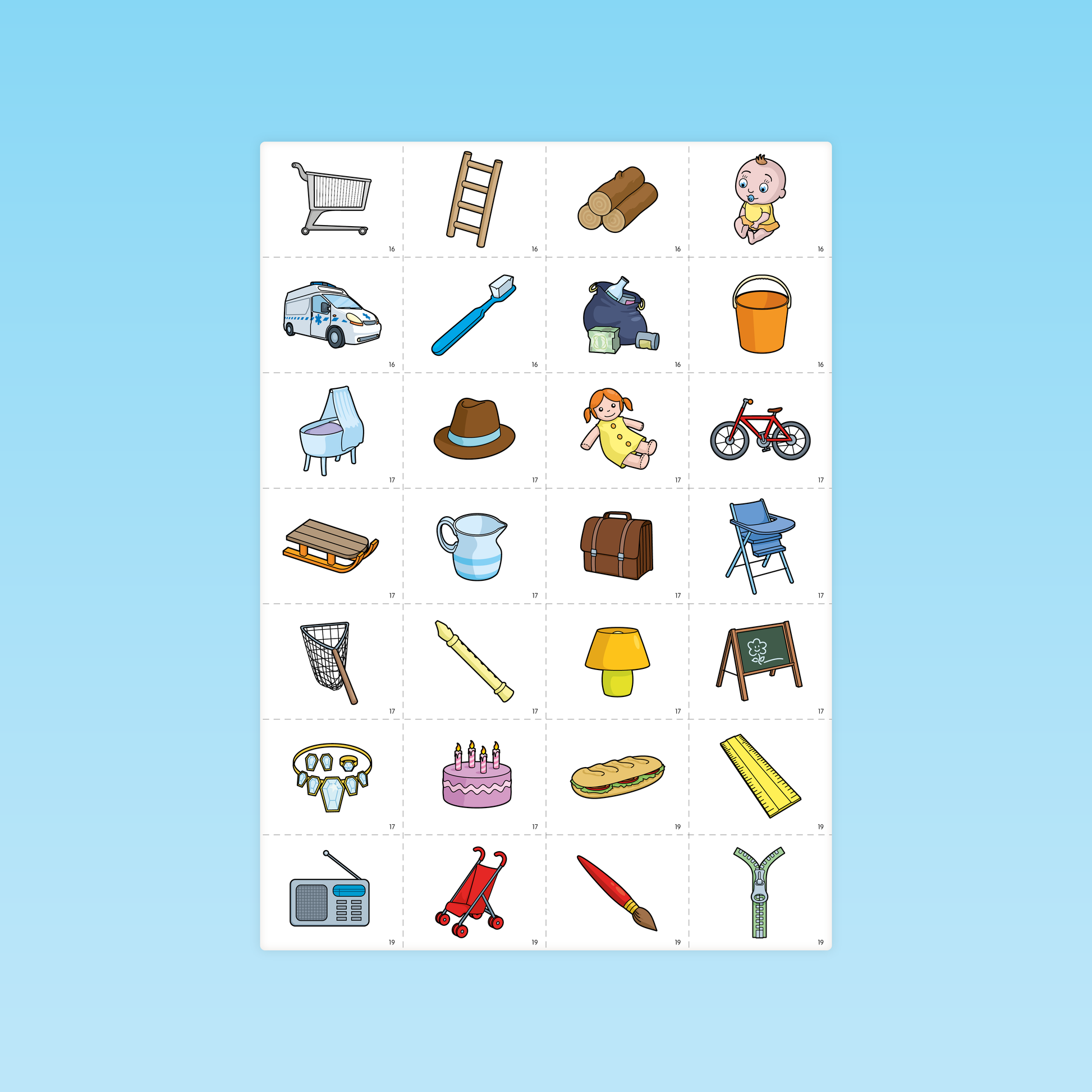 Cartes images d’objets variés pour jeu du grenier sur les verbes en grande section