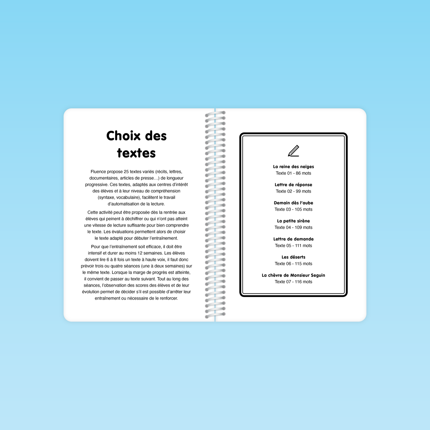 Présentation des textes classés par difficulté pour l’entraînement à la fluence