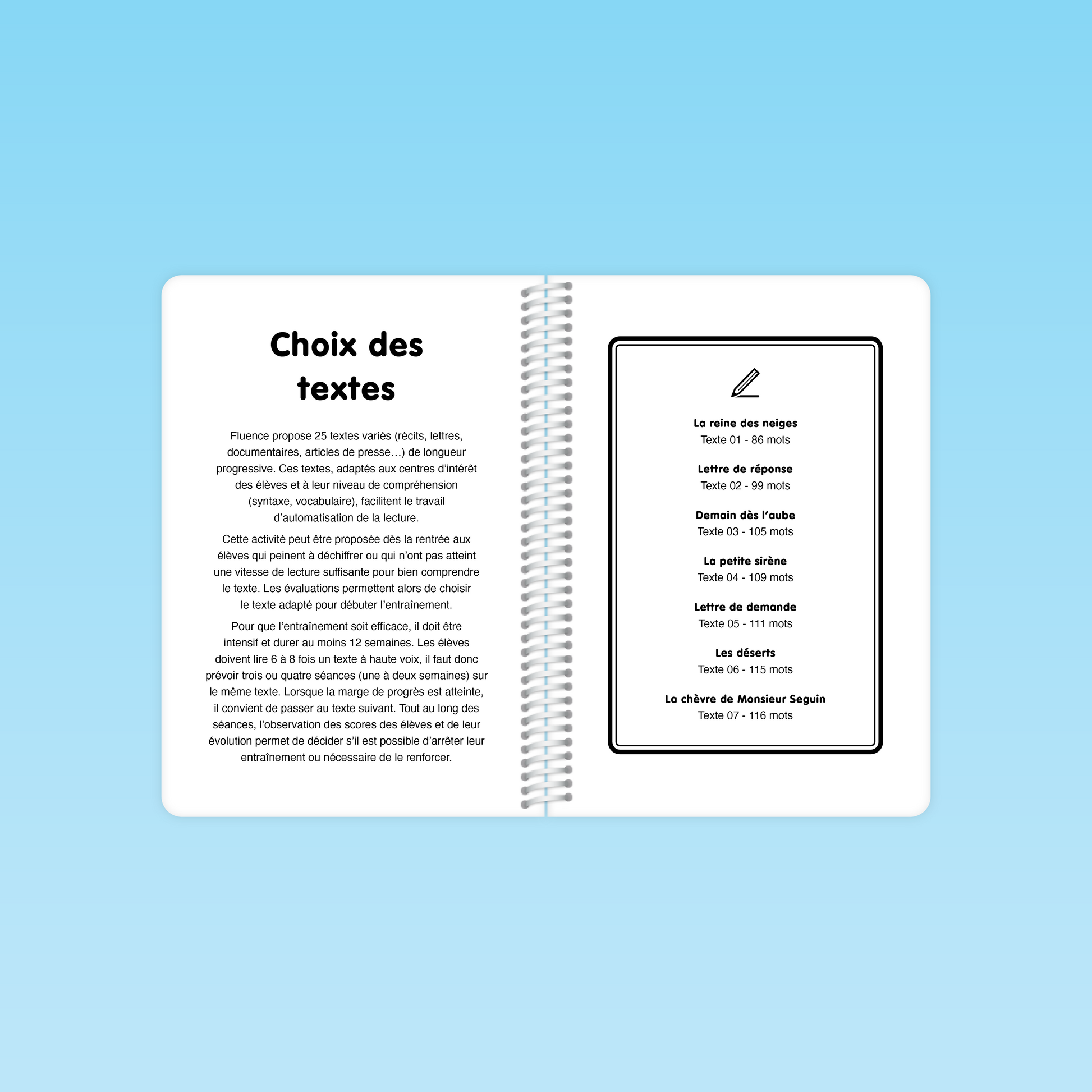 Présentation des textes classés par difficulté pour l’entraînement à la fluence