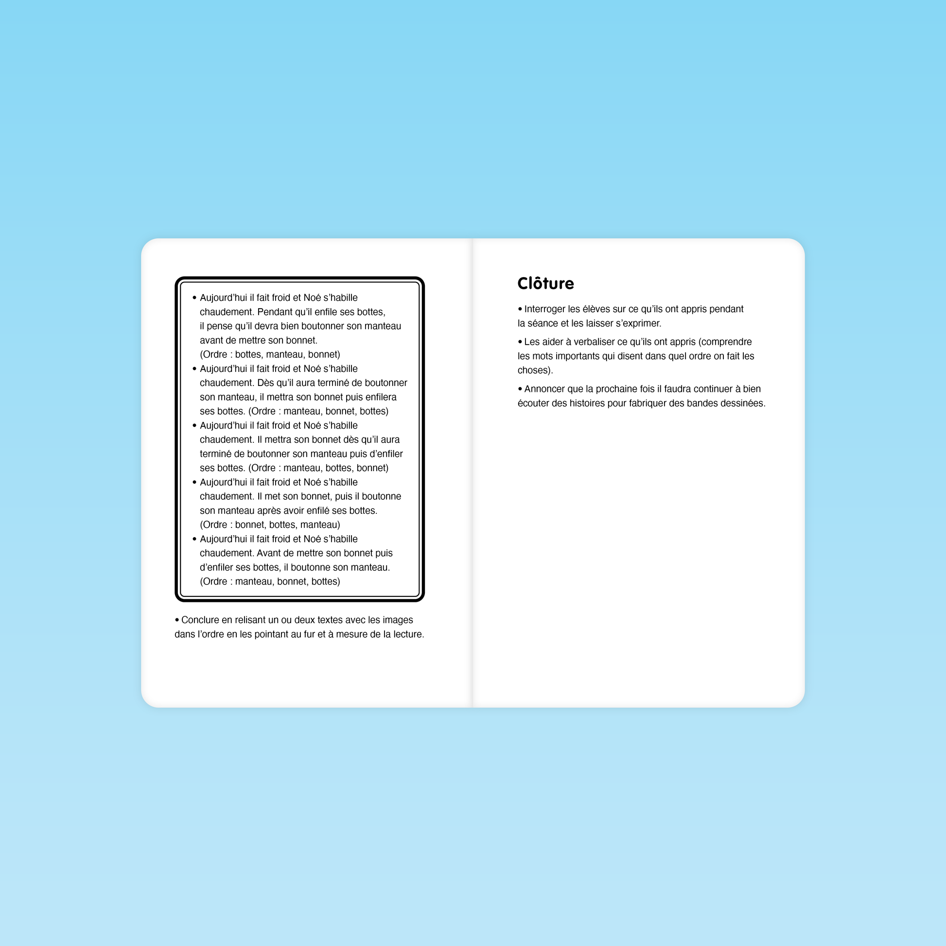 clôture de la séance 6 sur les connecteurs lexicaux avec reformulation des apprentissages – guide M3 éditions Cigale