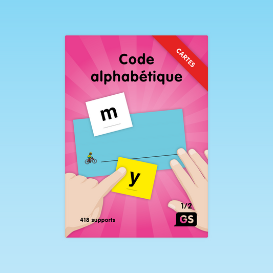 couverture des 418 cartes Code alphabétique GS pour apprentissage du tracé des lettres cursives et associant geste et pictogrammes