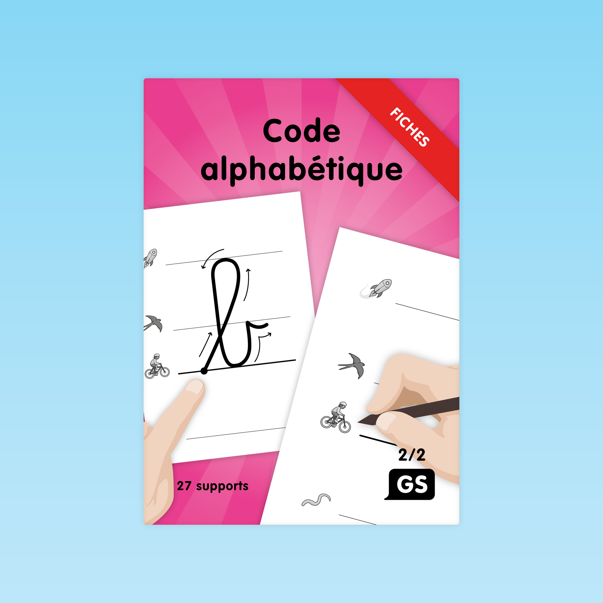 couverture des 27 fiches Code alphabétique GS pour apprentissage du tracé des lettres cursives