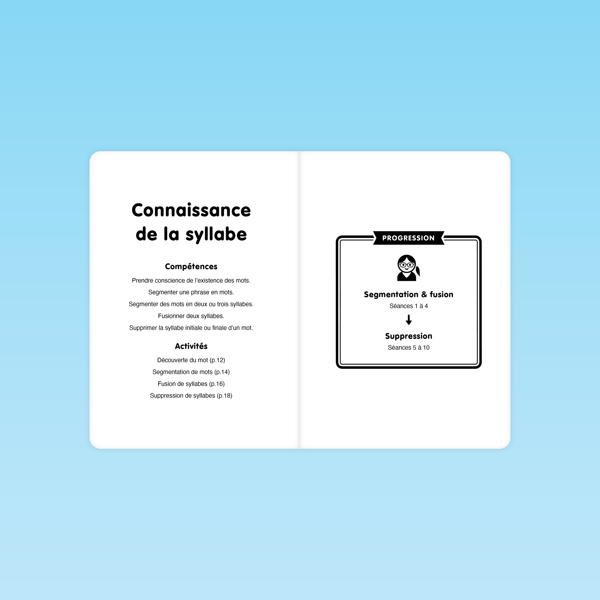 compétences visées et progression des séances connaissance de la syllabe M3 éditions Cigale avec segmentation fusion et suppression