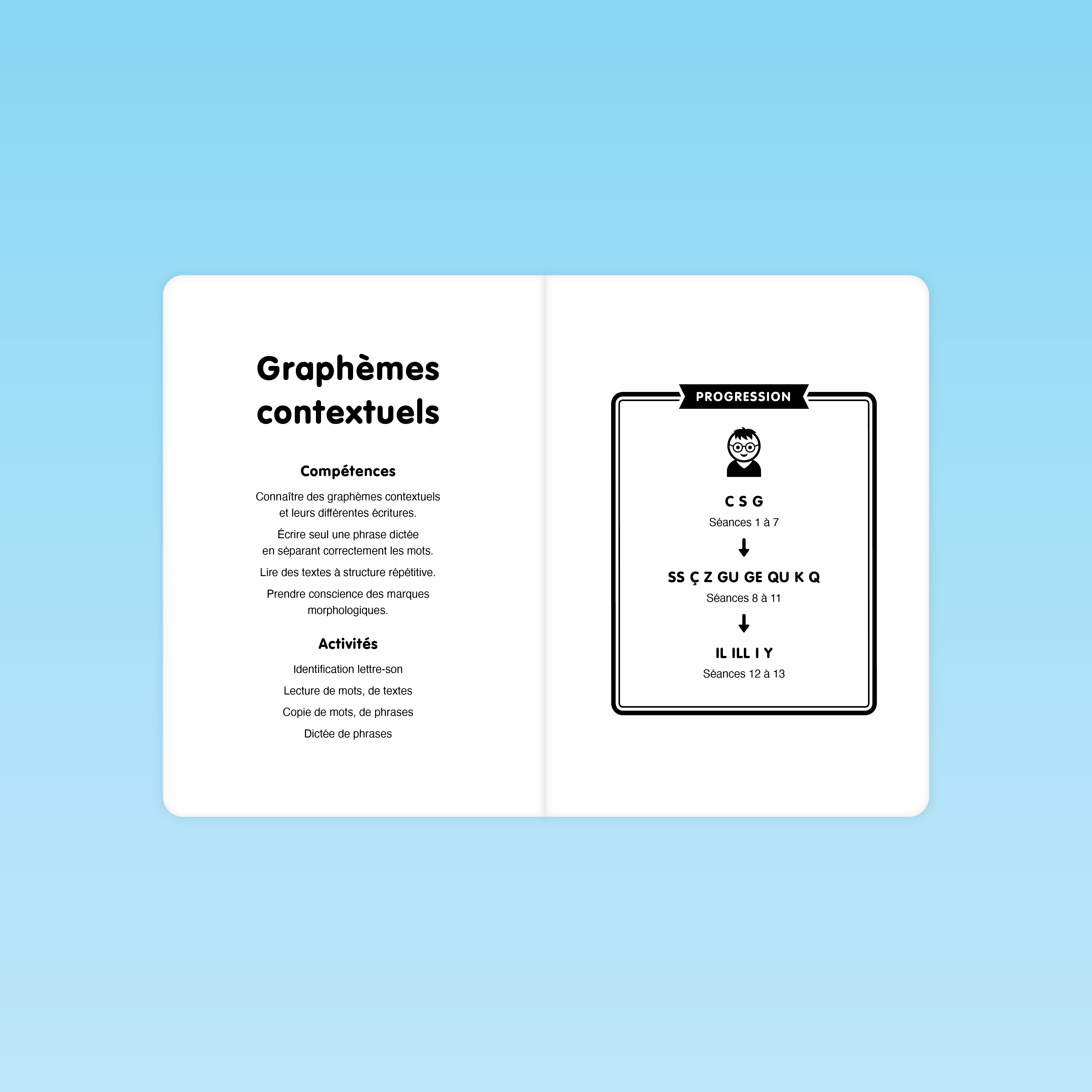 progression des séances et compétences visées pour automatiser les graphèmes contextuels en CP et CE1