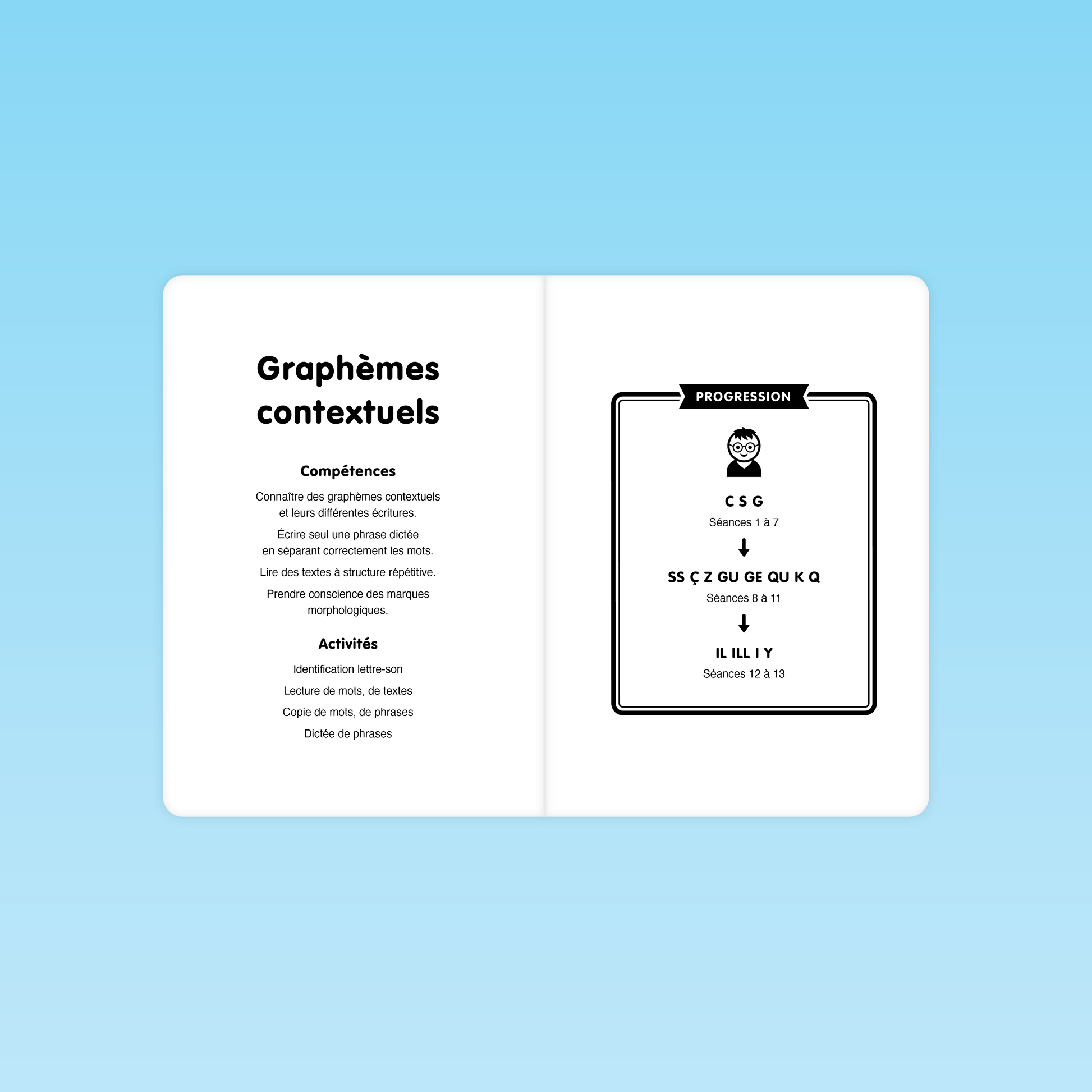 progression des séances et compétences visées pour automatiser les graphèmes contextuels en CP et CE1