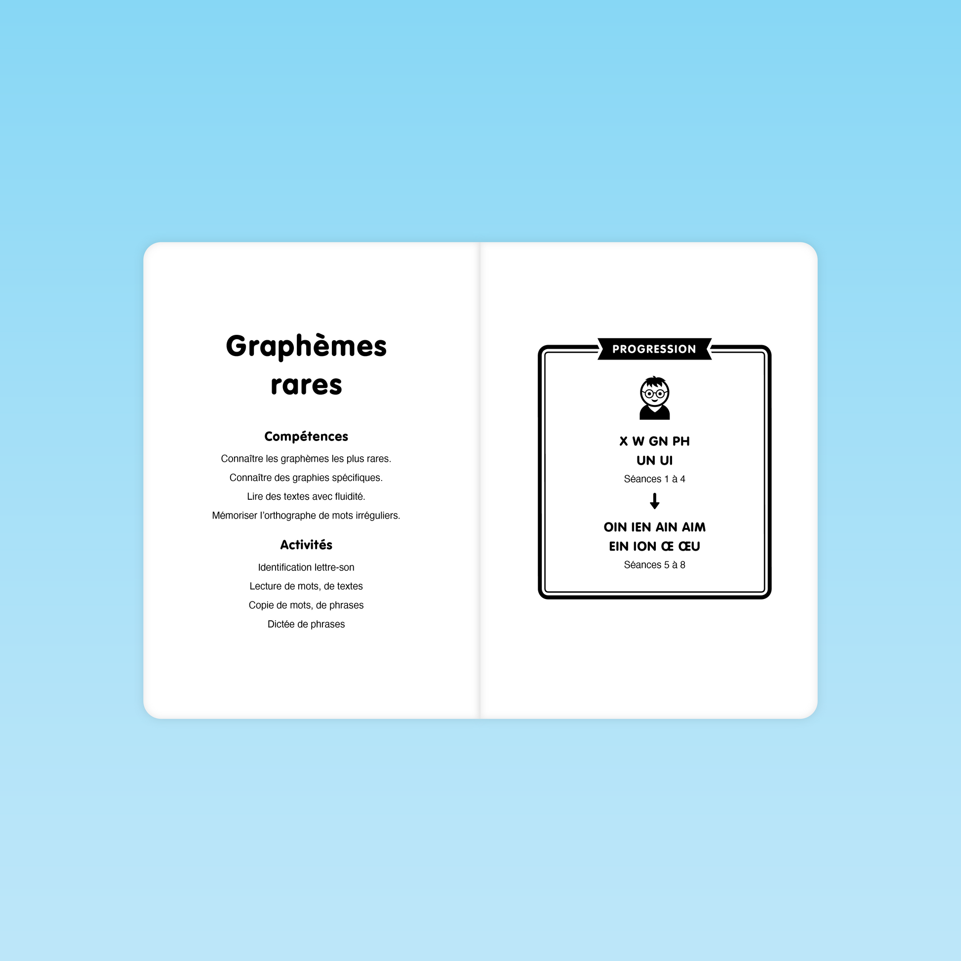progression pédagogique et compétences visées pour les graphèmes rares en CP et CE1