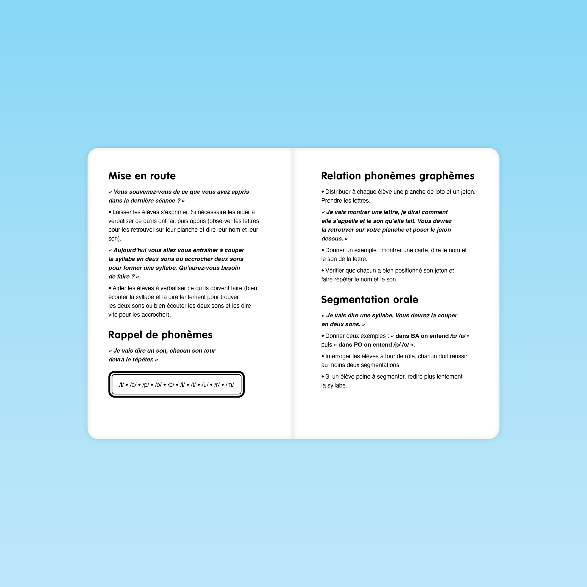 Consignes pour segmenter et fusionner les phonèmes avec rappels en grande section