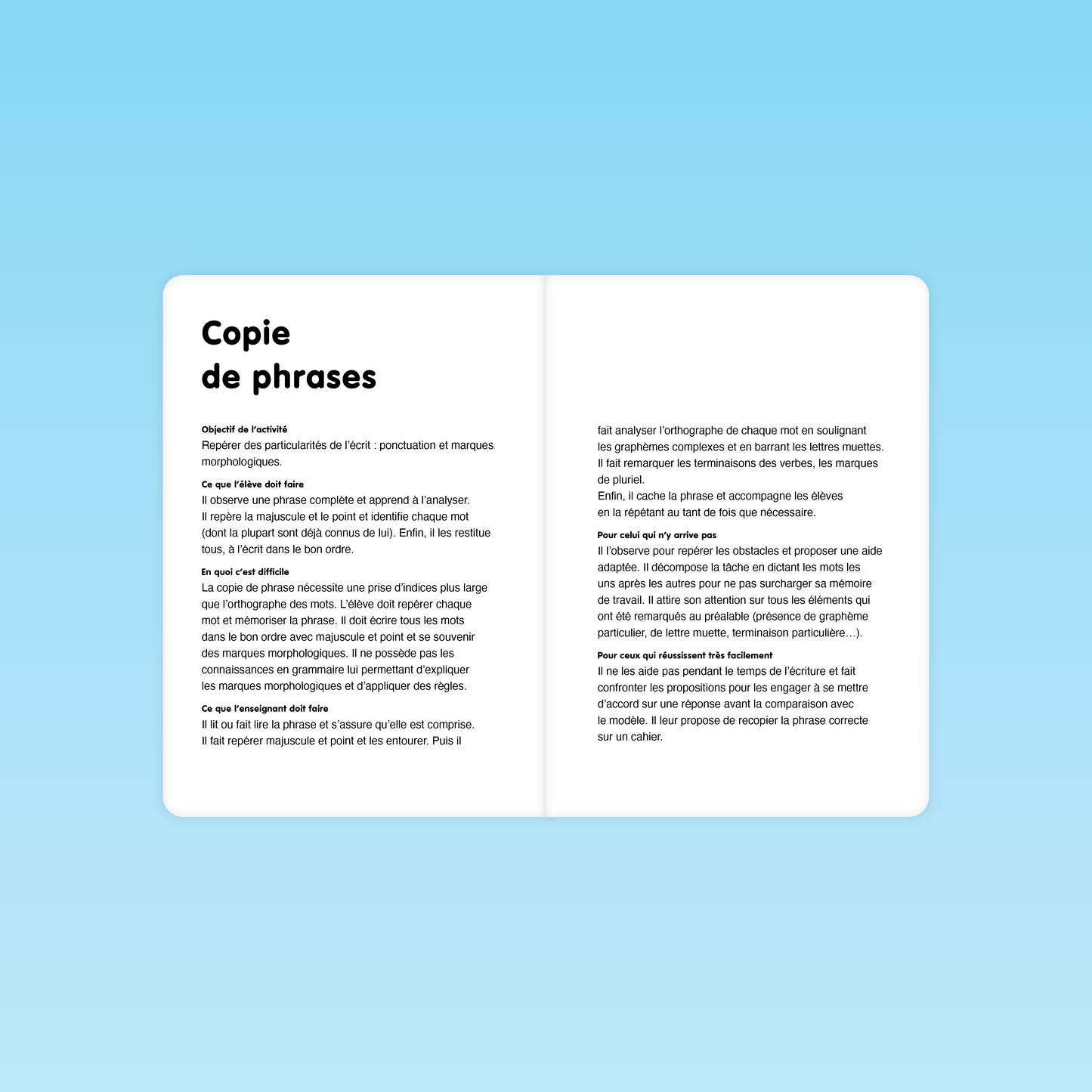 activité de copie de phrases pour automatiser les graphèmes rares en CP et CE1
