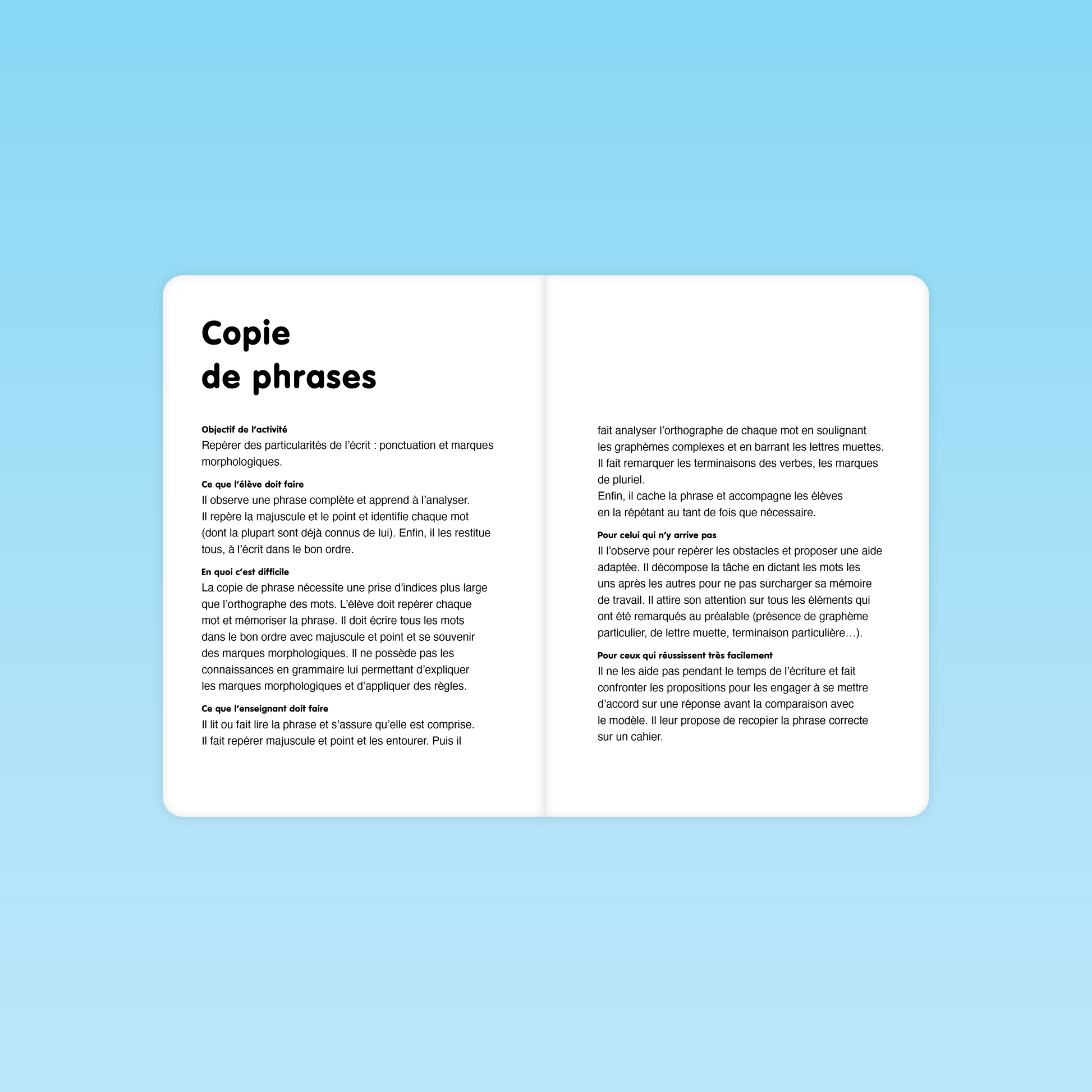 activité de copie de phrases pour automatiser les graphèmes rares en CP et CE1