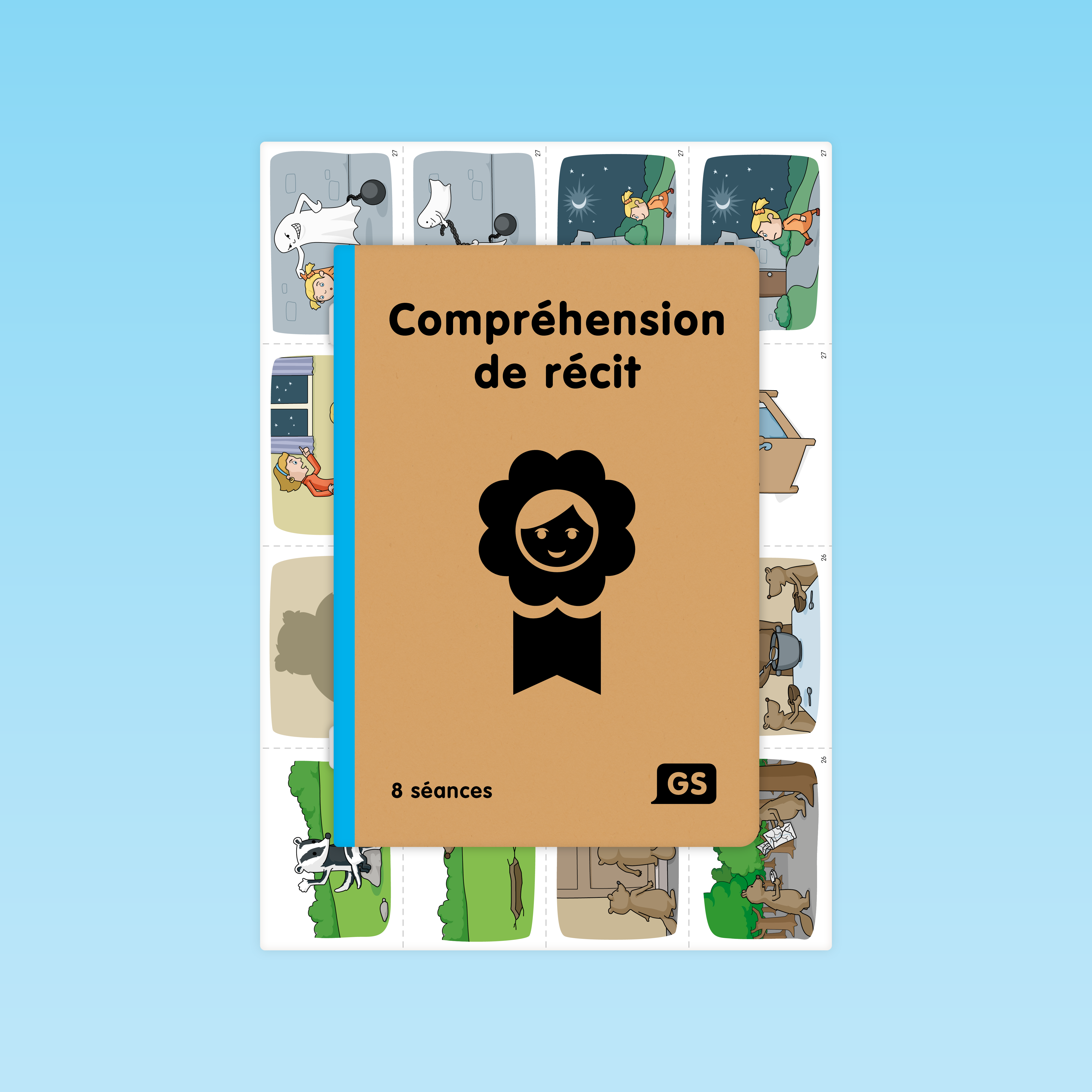 couverture compréhension de récit GS sur fond planches de cartes d’images