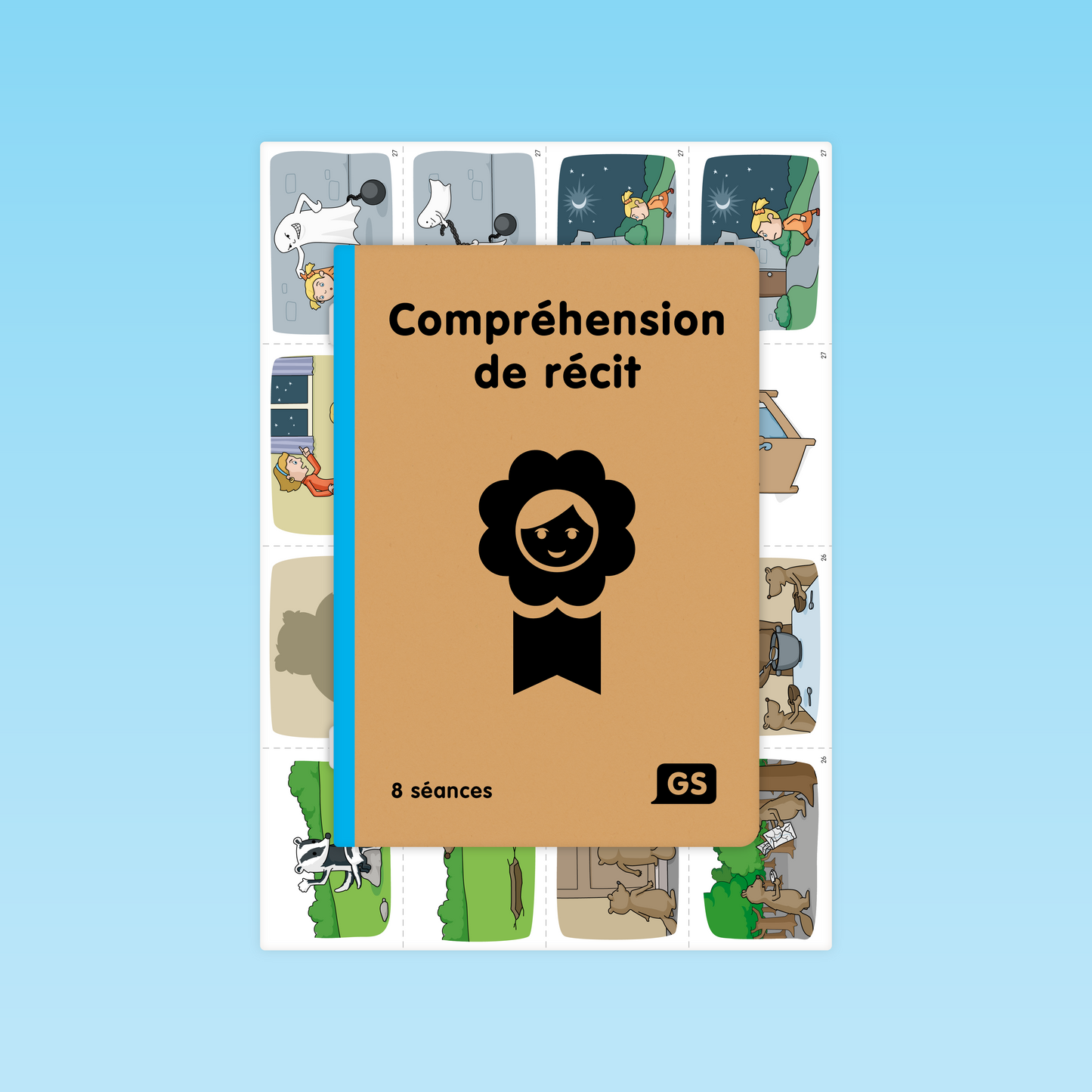 couverture compréhension de récit GS sur fond planches de cartes d’images