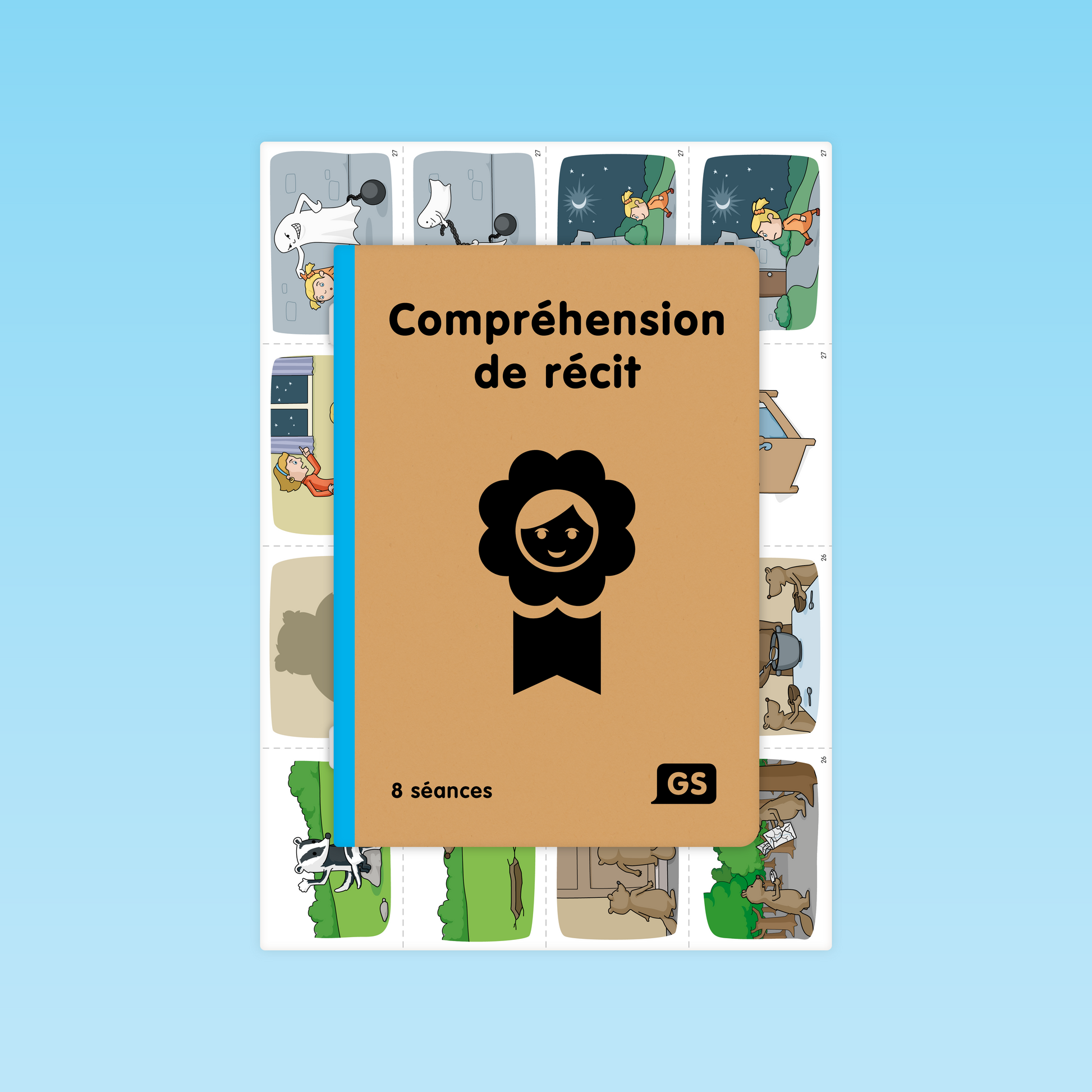couverture compréhension de récit GS sur fond planches de cartes d’images