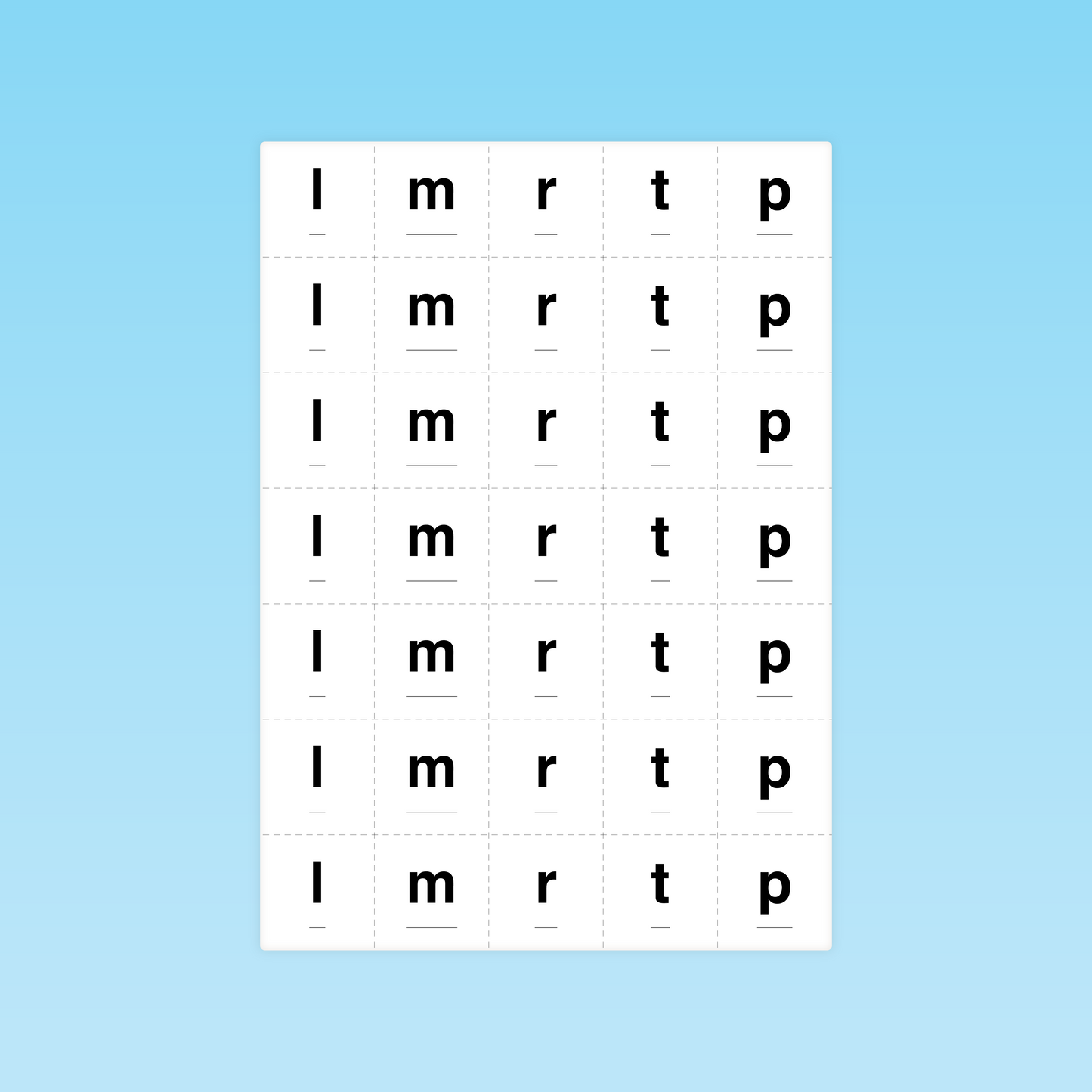 planche de cartes CP consonnes l m r t p pour apprentissage du décodage