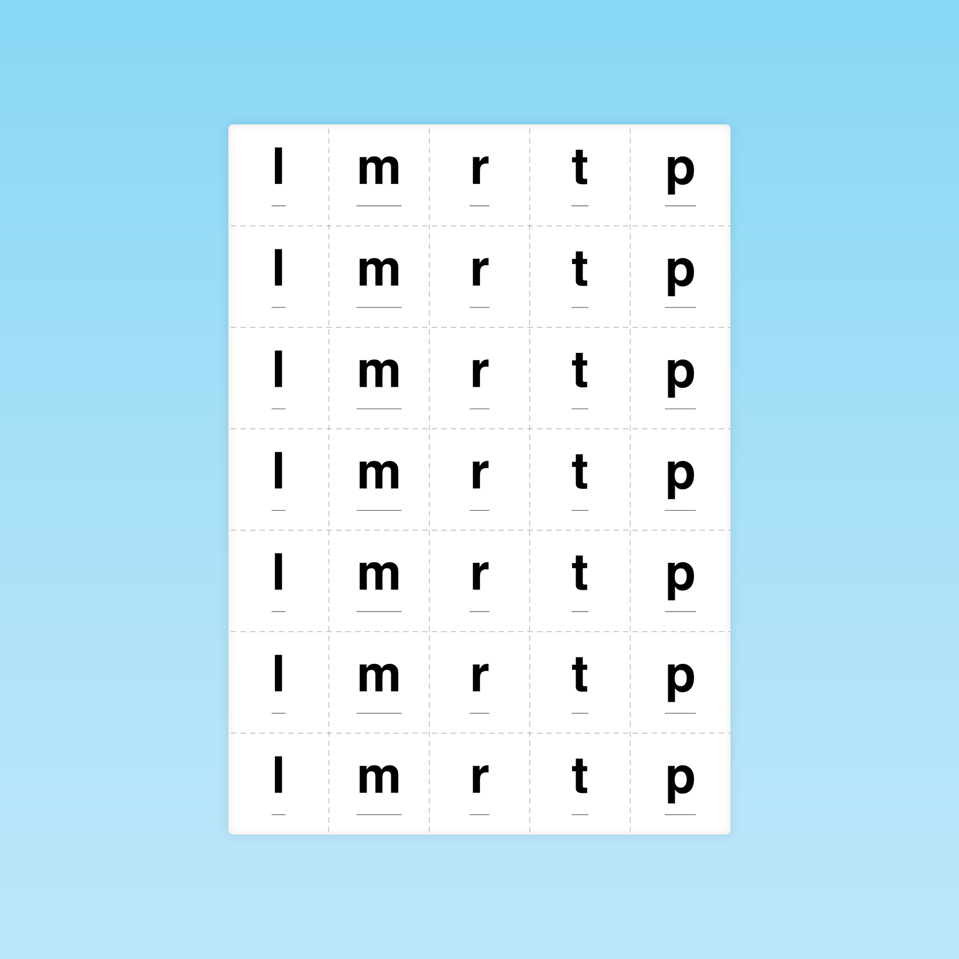 planche de cartes CP consonnes l m r t p pour apprentissage du décodage