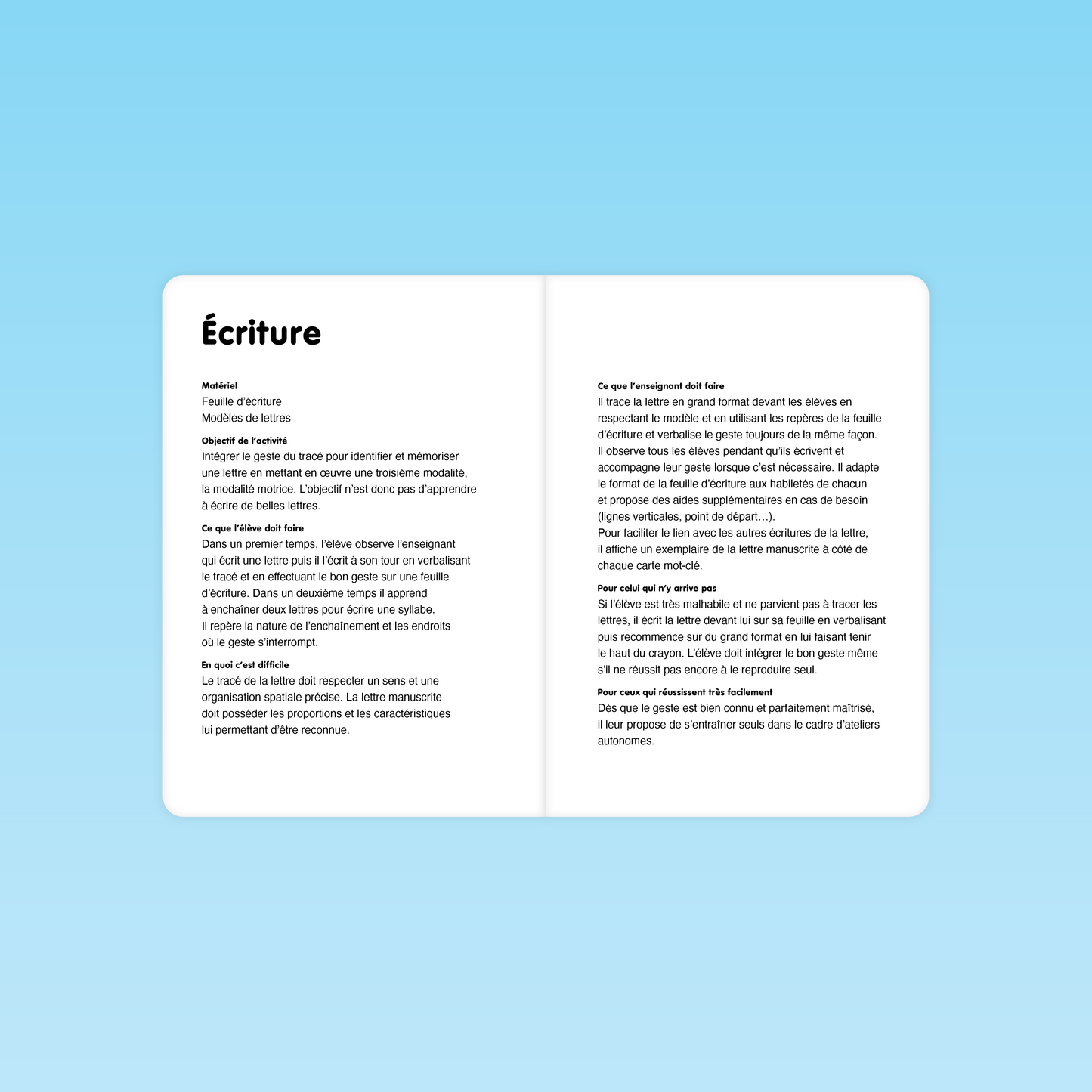 page activité écriture découverte des lettres L A P I O R T U M B : matériel, objectif, gestes et consignes