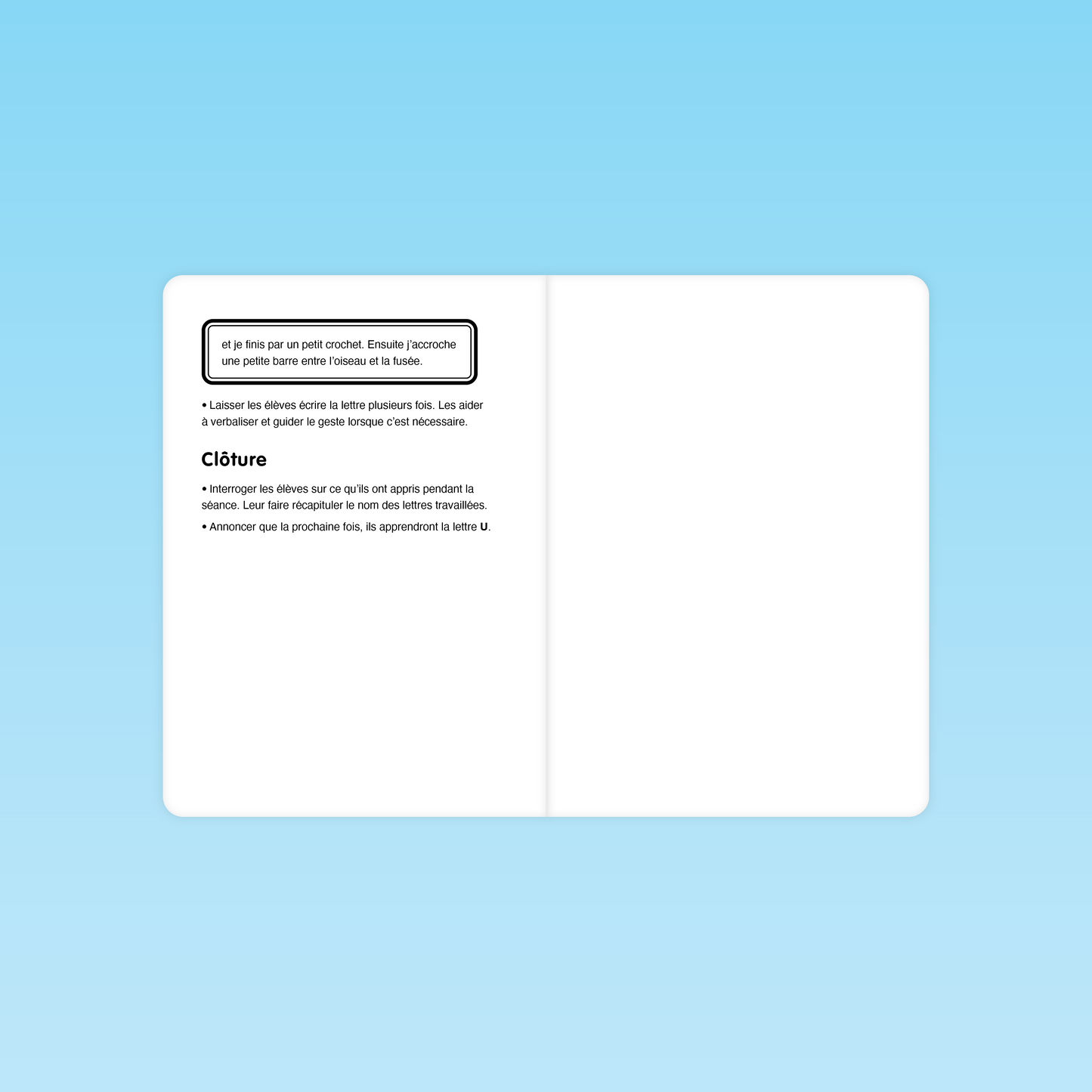 clôture séance découverte des lettres GS : récapitulatif apprentissage et annonce lettre U
