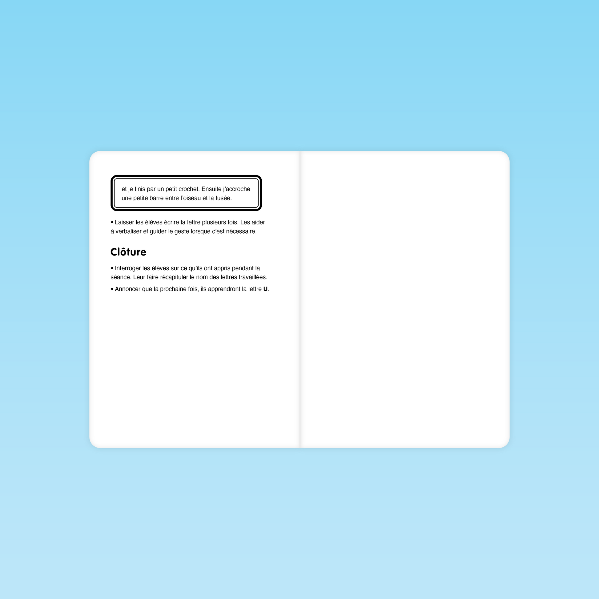 clôture séance découverte des lettres GS : récapitulatif apprentissage et annonce lettre U