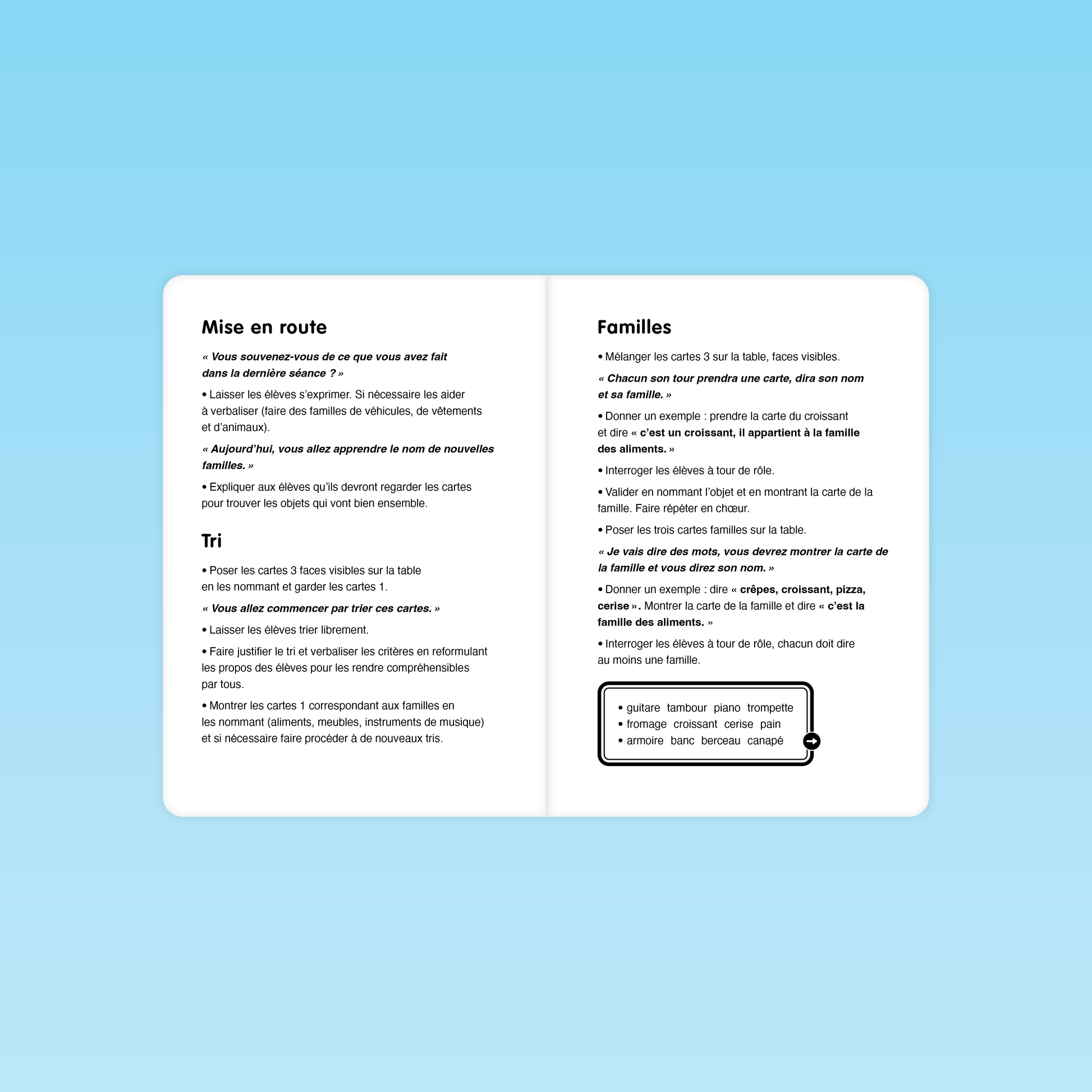 déroulement détaillé de la séance 2 avec activités de tri et classification en familles de mots pour élèves de MS