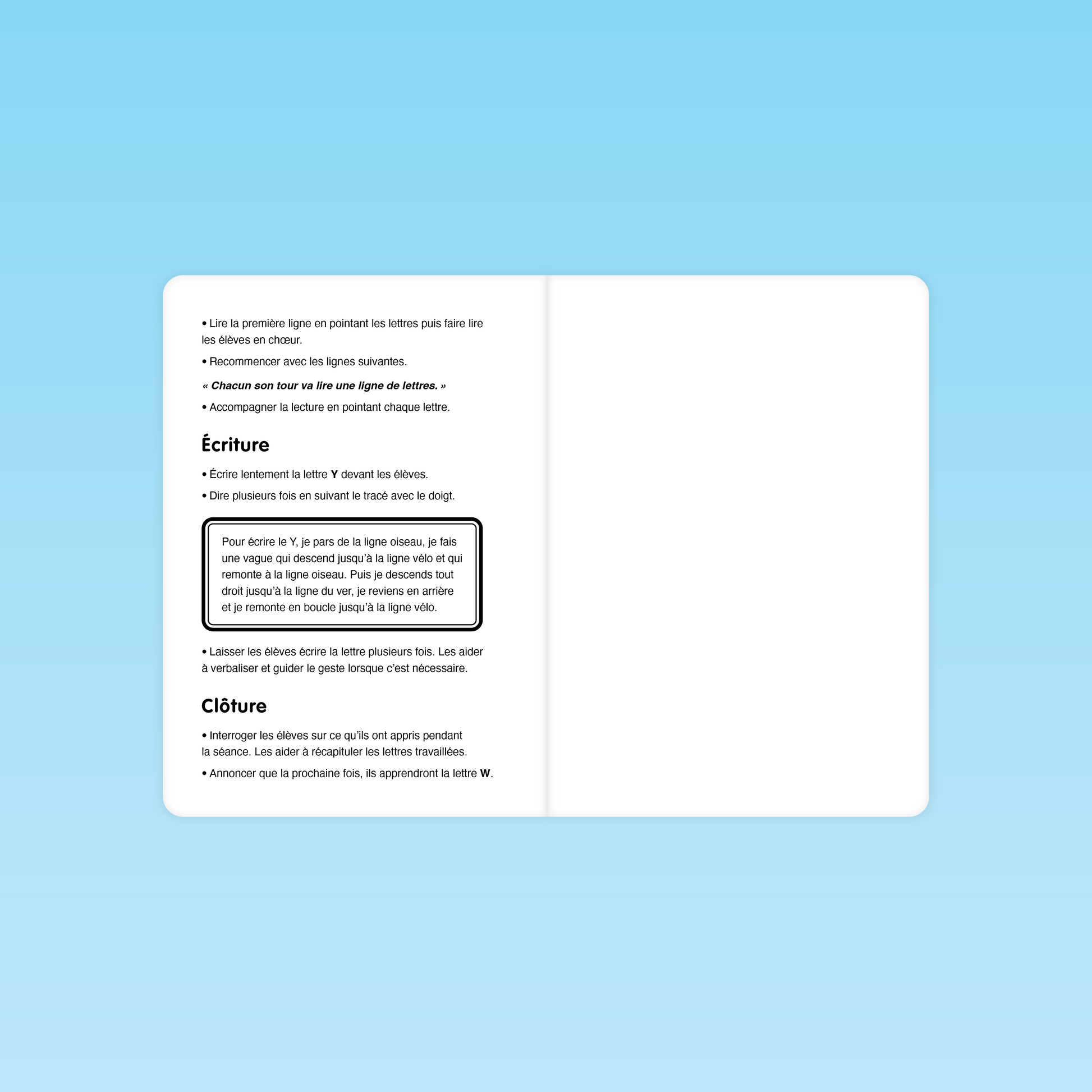 Étapes d’écriture de la lettre Y et clôture de la séance – guide GS lettres QJKHZXYW