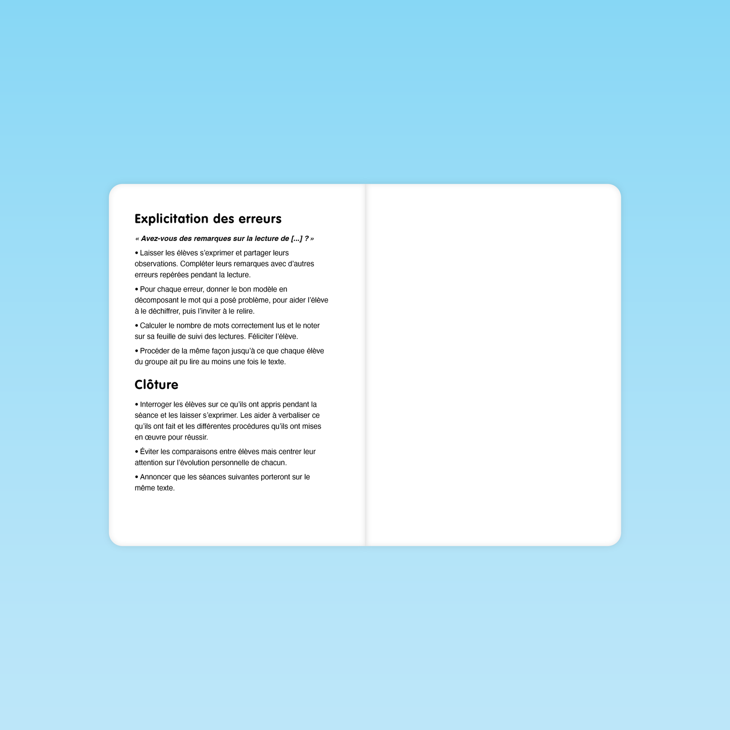 fiche sur l’explication des erreurs et la clôture des séances de fluence CM 6e 5e avec évaluation des progrès
