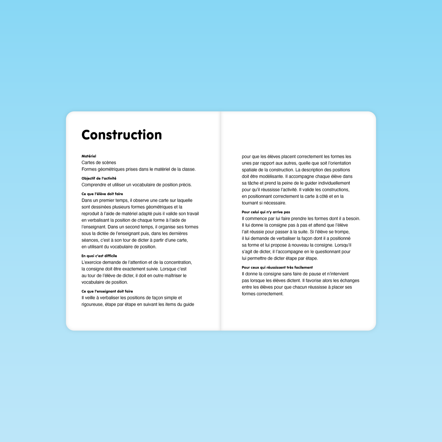 fiche pédagogique de la séance Construction en MS pour travailler le vocabulaire des positions spatiales