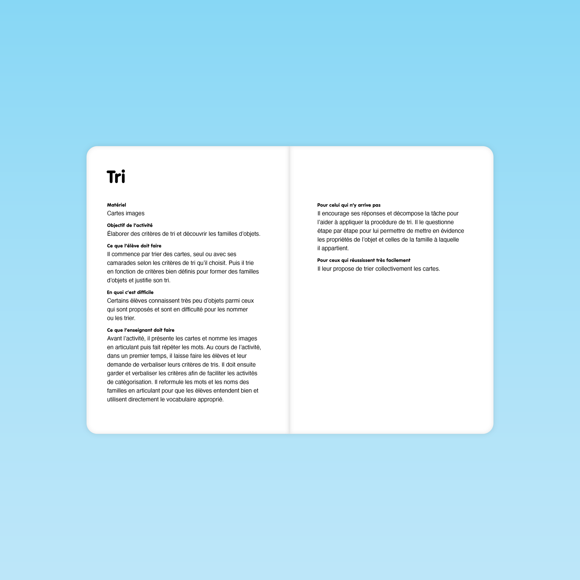 fiche pédagogique de la séance de tri pour acquérir du vocabulaire en MS avec consignes et différenciation
