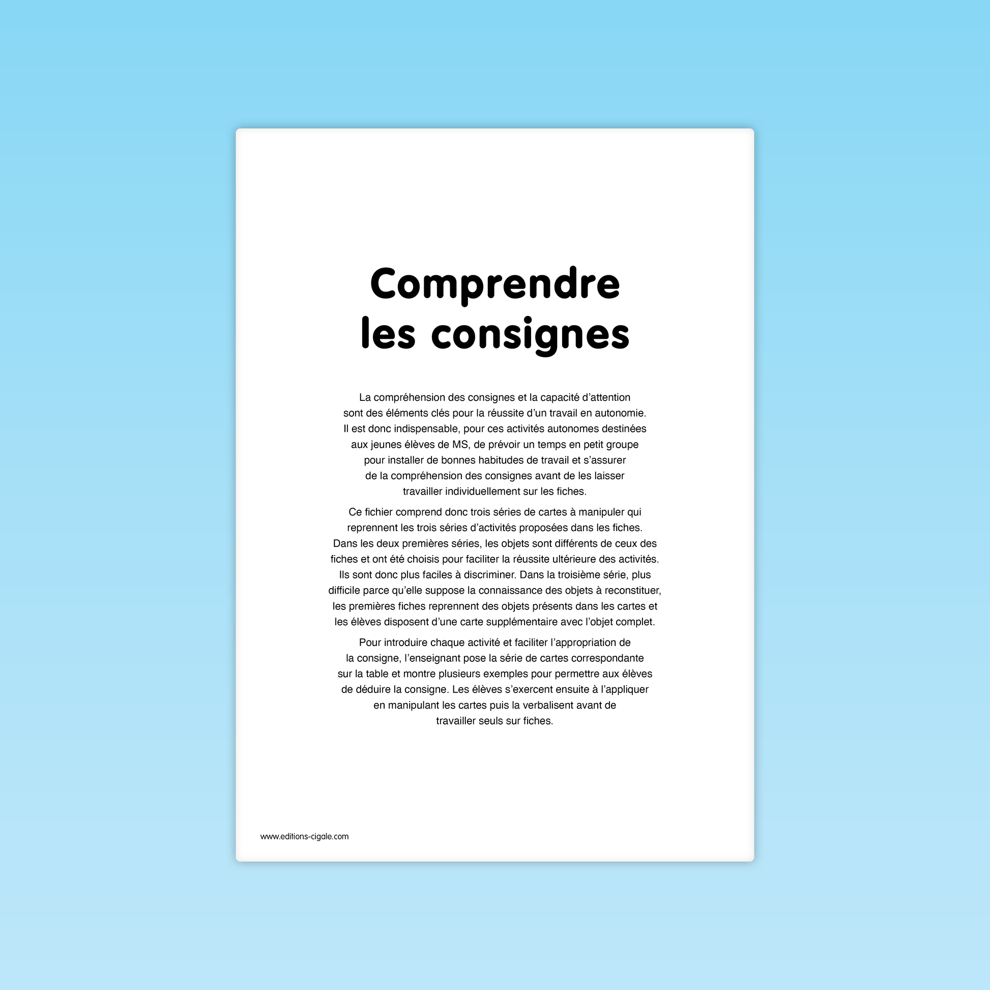 Cartes MS : dispositif passation consignes activités autonomes cartes à manipuler
