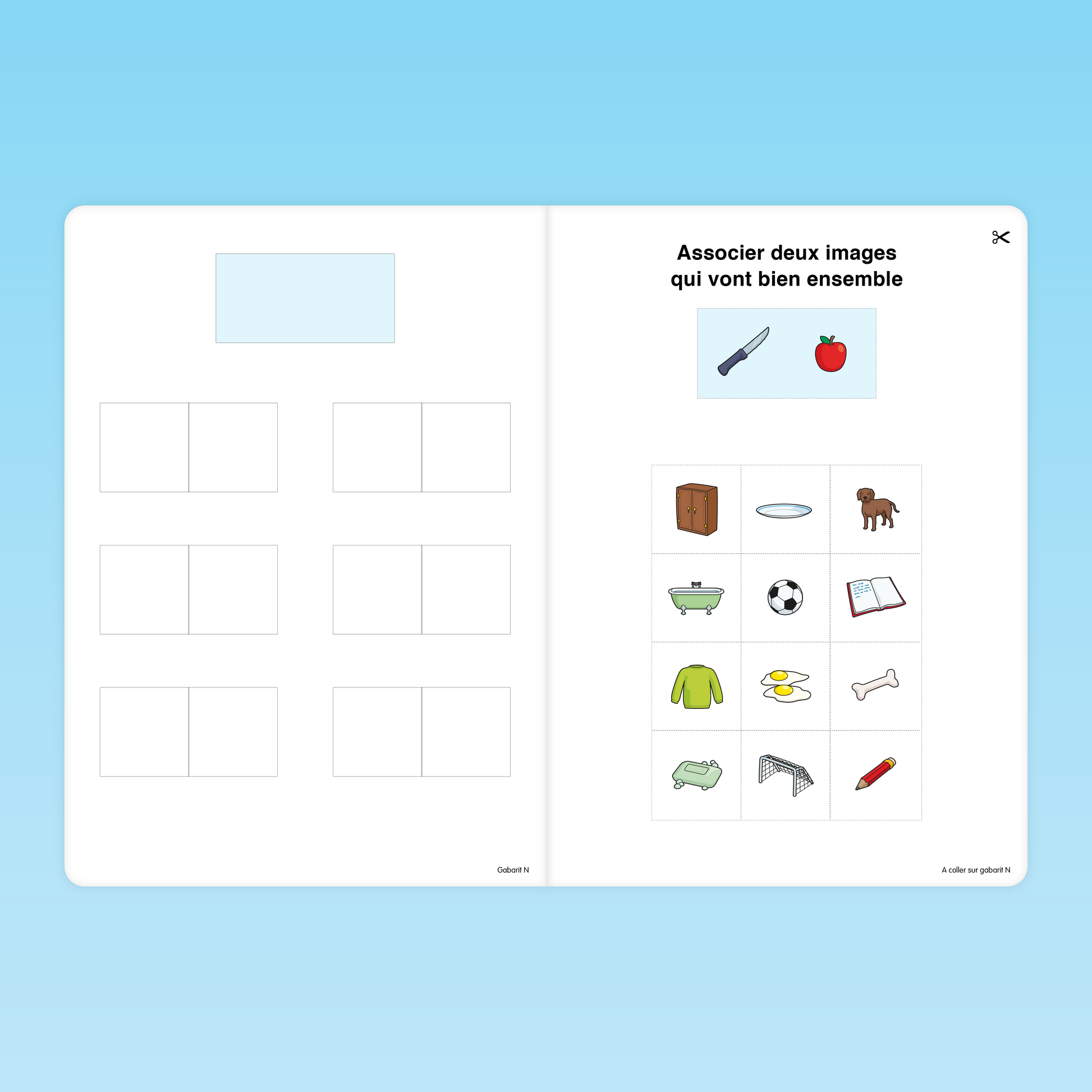 Fiche MS pour associer deux images d’objets qui vont bien ensemble, travail de catégorisation visuelle autonome