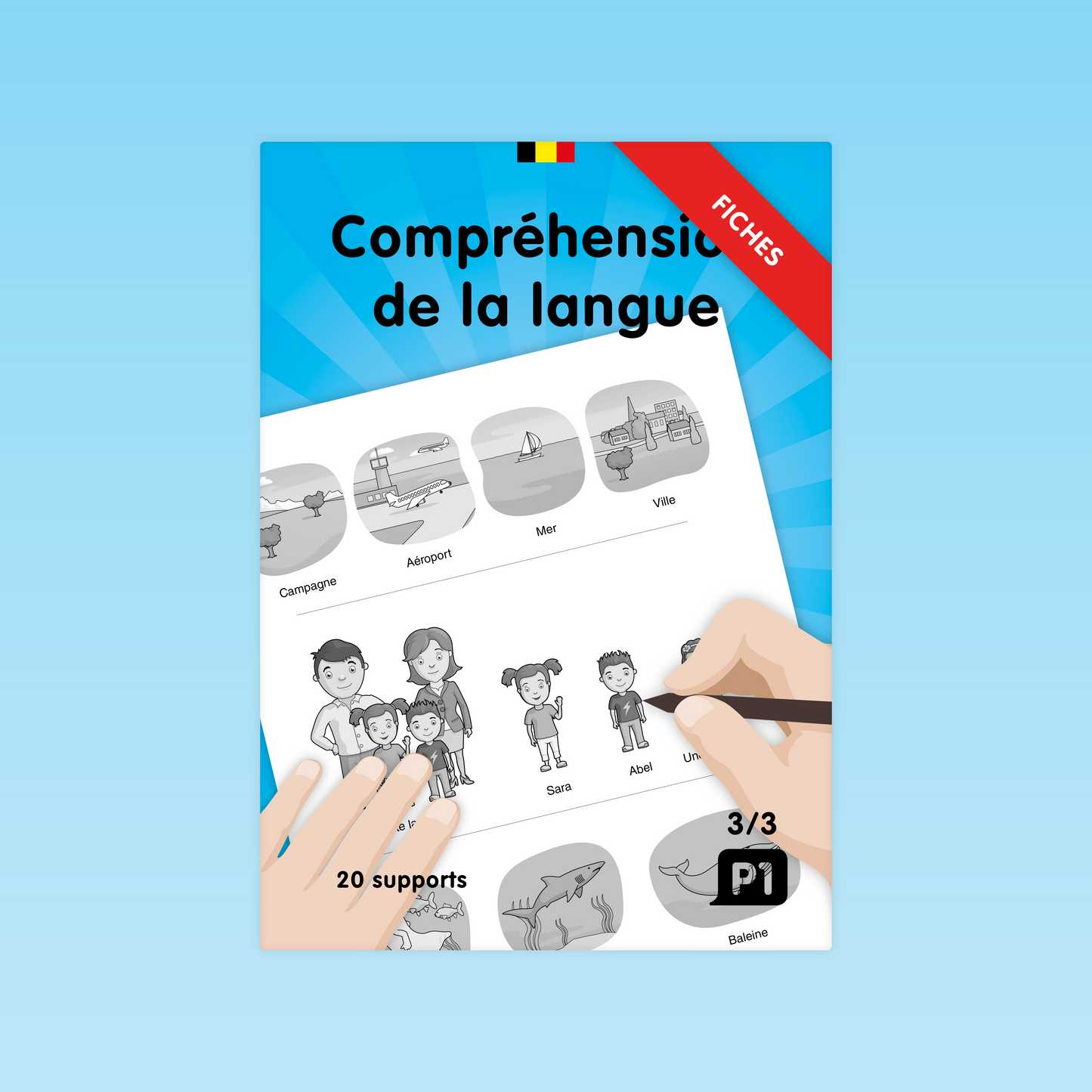 fiche compréhension de la langue P1 exercices à compléter avec dessins de la famille et des lieux variés