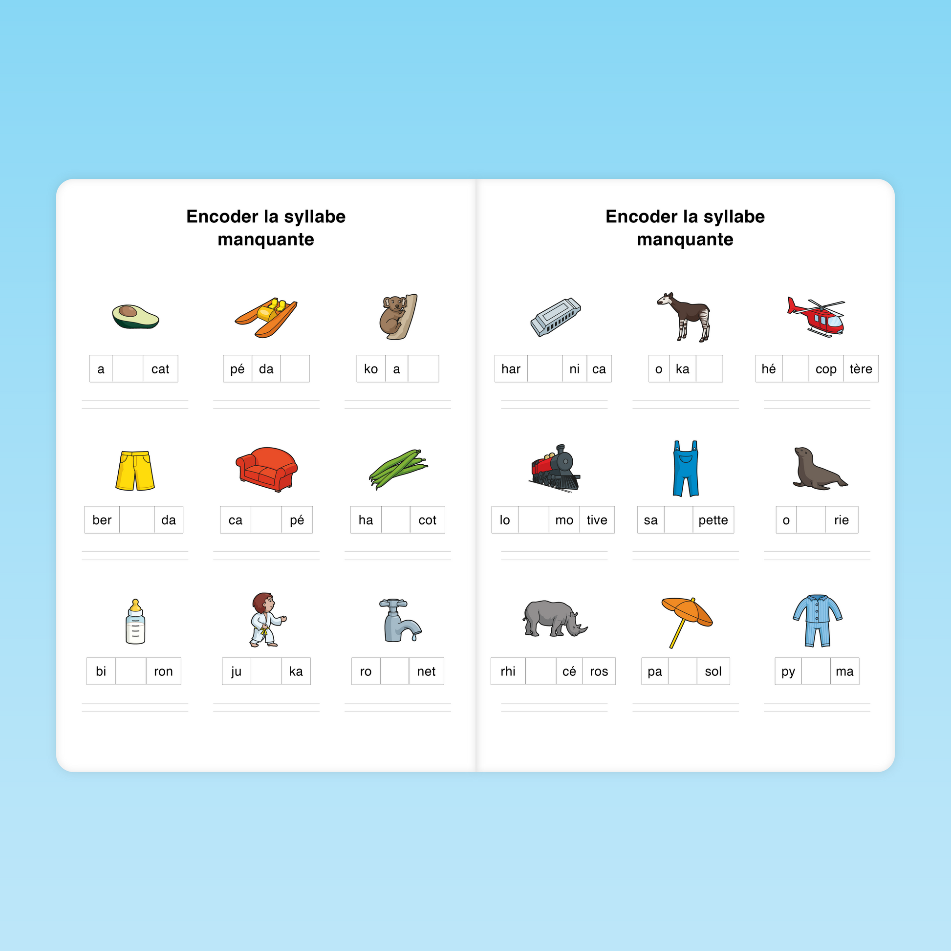 Activité CP pour encoder la syllabe manquante dans des mots illustrés – Identification et encodage de syllabes simples