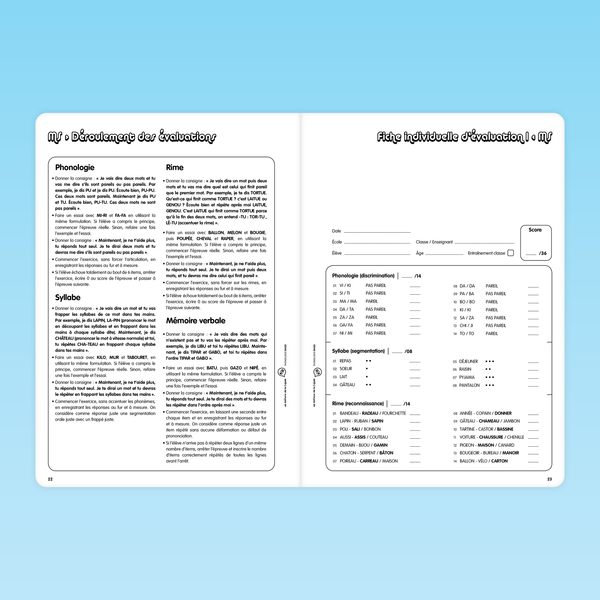 fiche d’évaluation individuelle phonologie rime syllabe mémoire verbale