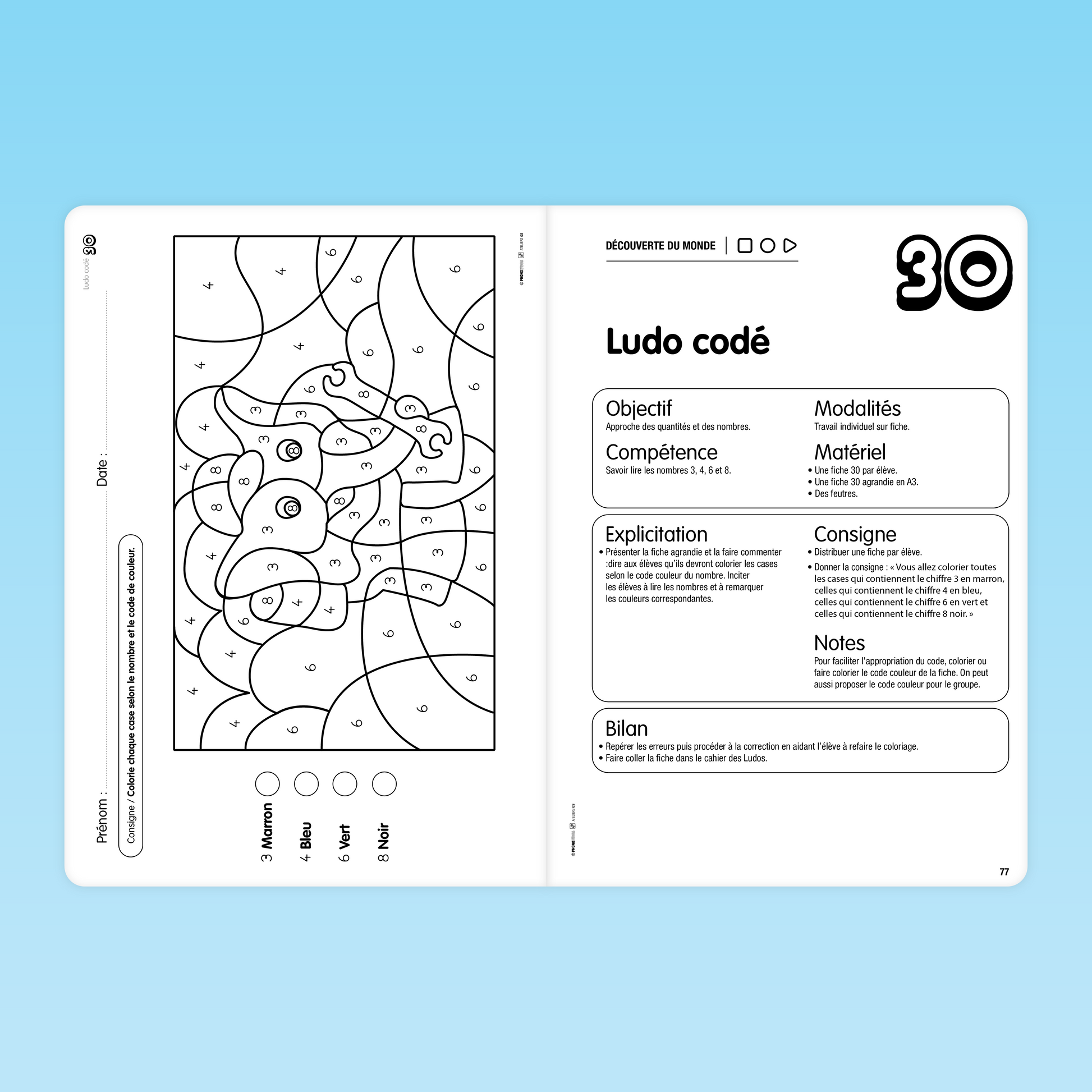 activité de coloriage codé sur les chiffres pour les élèves de GS