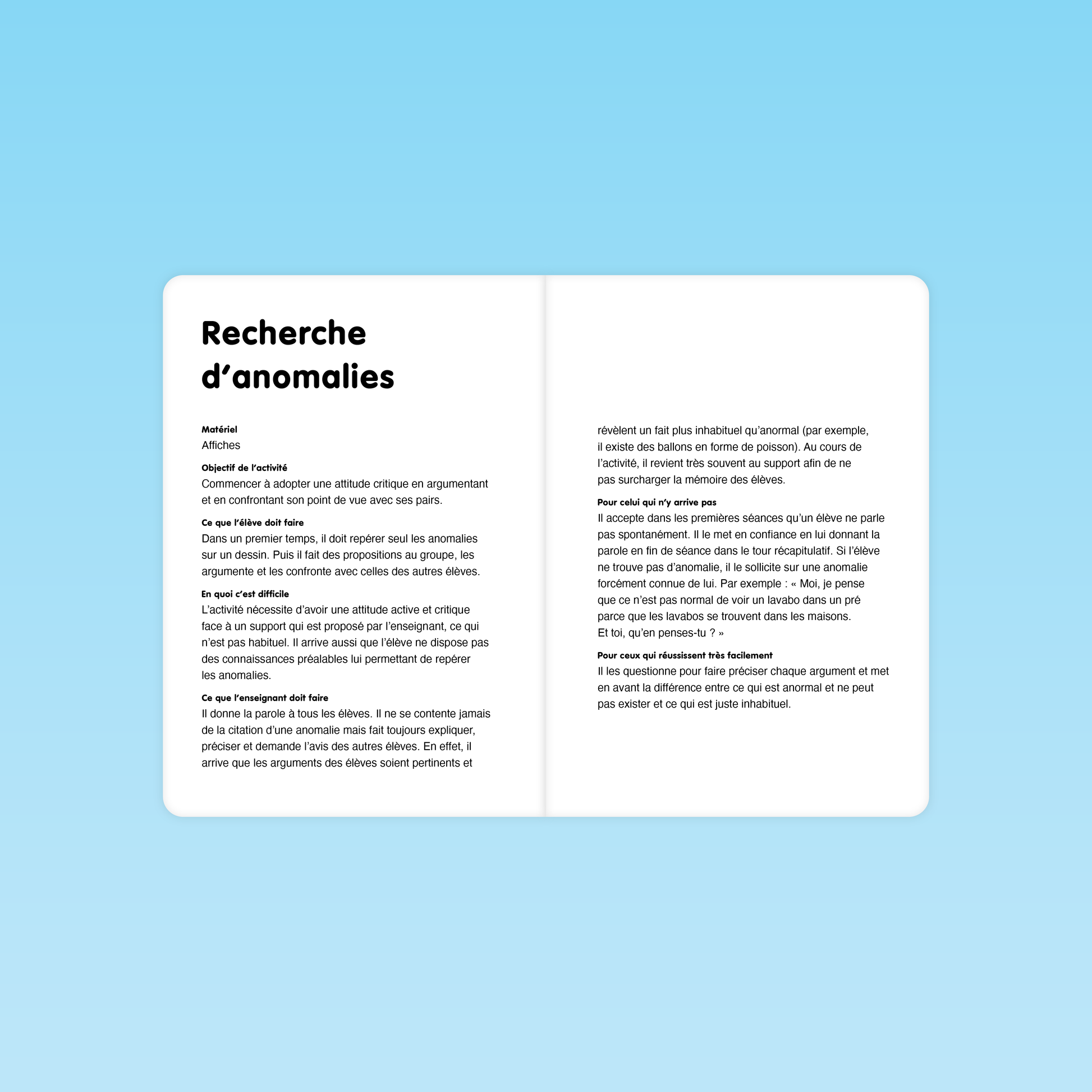 fiche pédagogique sur la recherche d’anomalies pour adopter une attitude critique en moyenne section