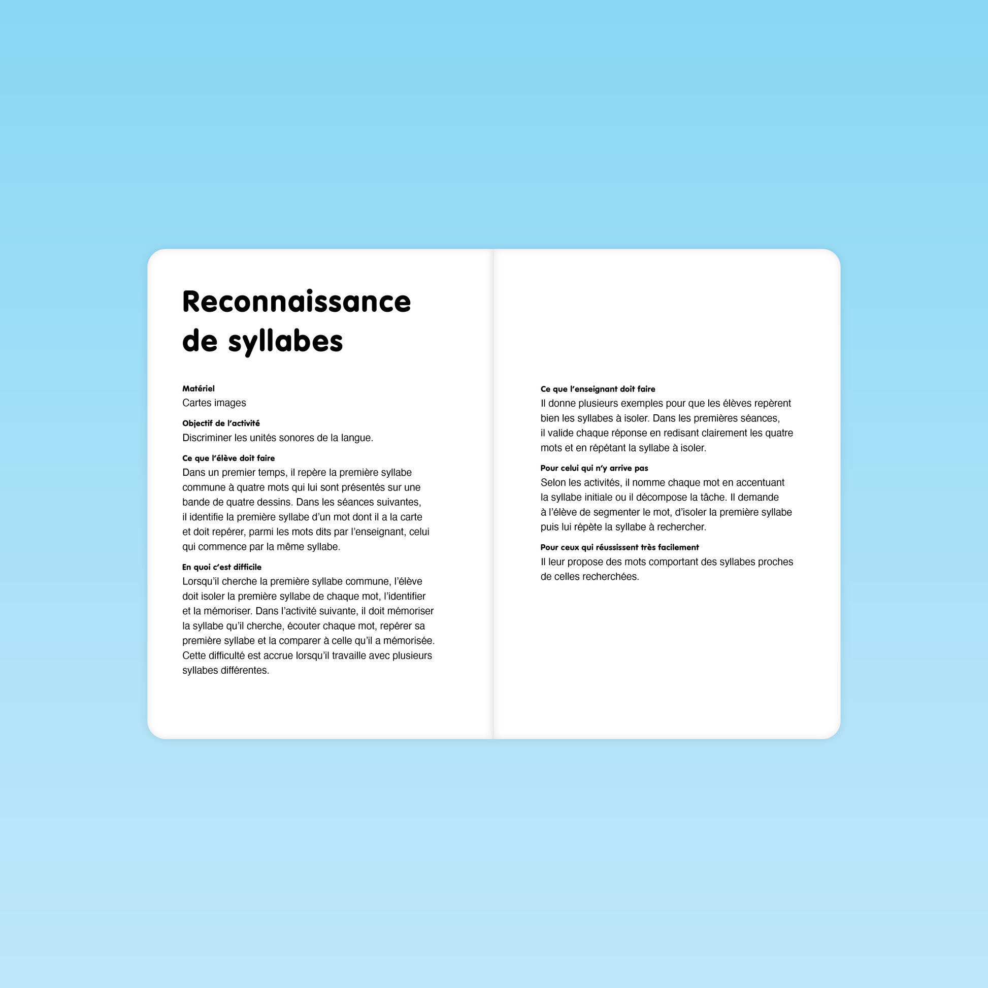 Fiche pédagogique sur la reconnaissance de syllabes en maternelle PS MS