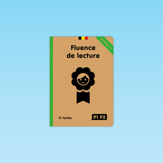 Couverture de l’ouvrage Fluence de lecture P1 / P2 niveau A affichant le label belge et mention « 15 textes ».