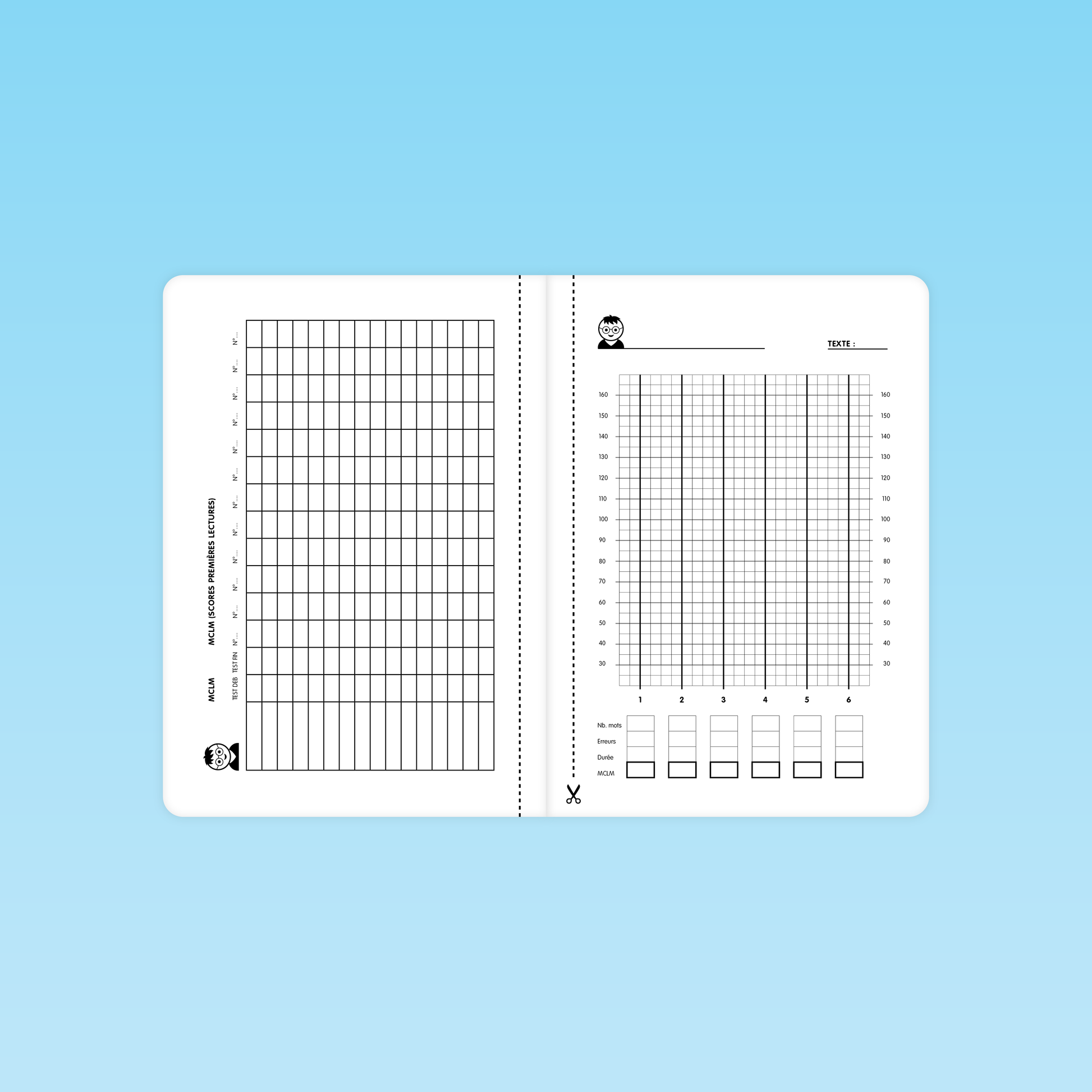 grilles de suivi des progrès en fluence de lecture CM 6e 5e avec courbes MCLM et espaces de notation