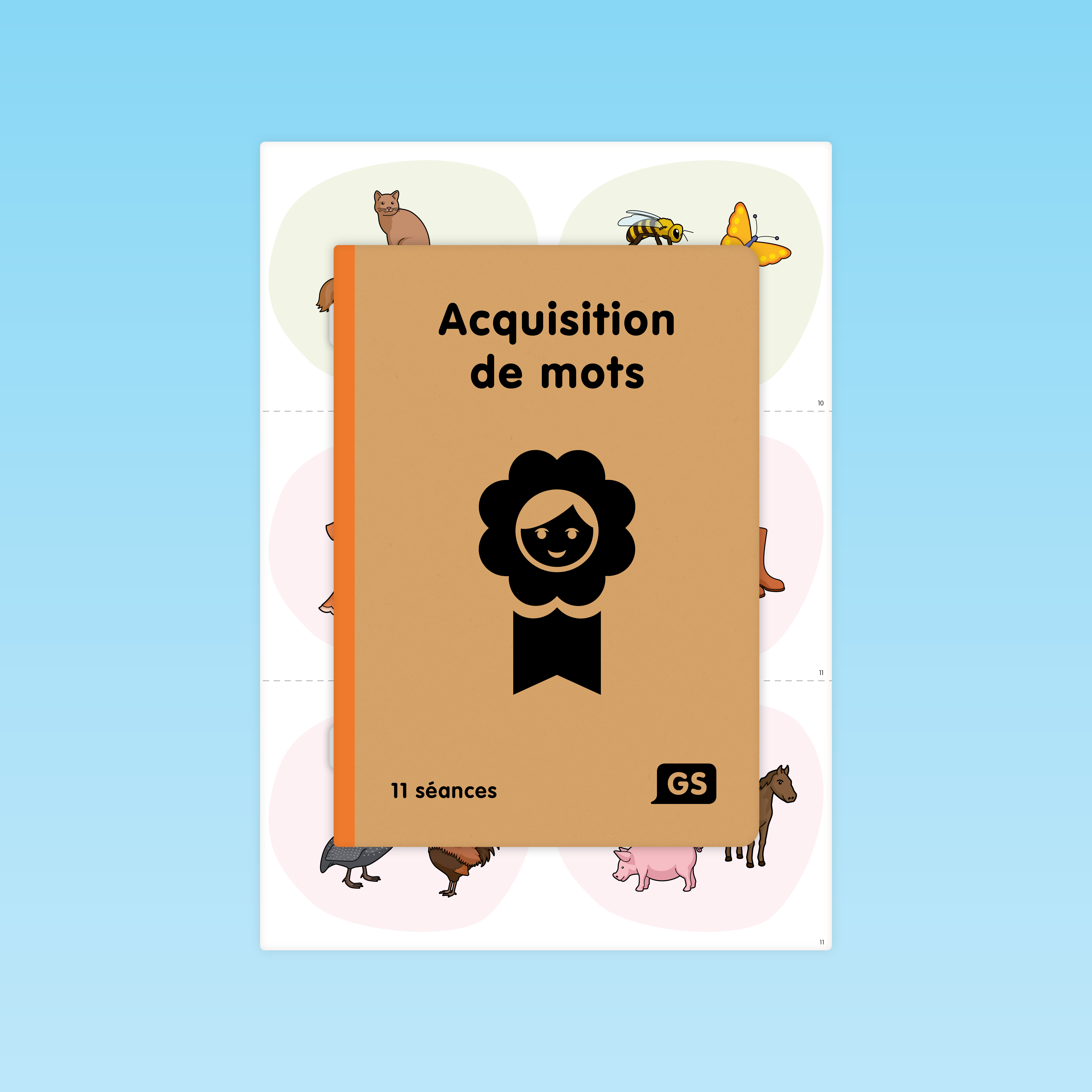 Couverture du guide Acquisition de mots GS avec pictogramme et aperçu de cartes illustrées